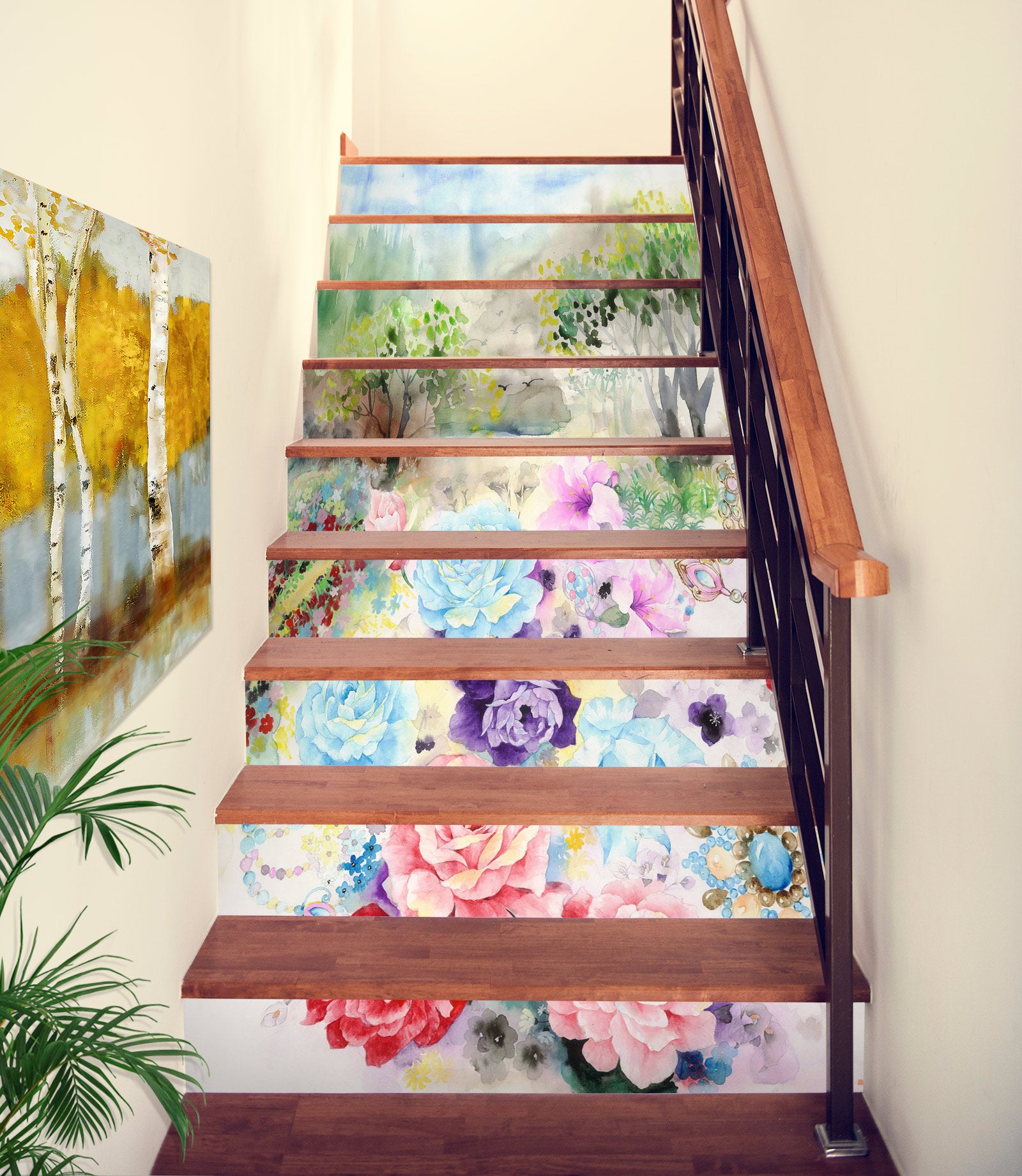 3D Colorful Flowers 300 Stair Risers