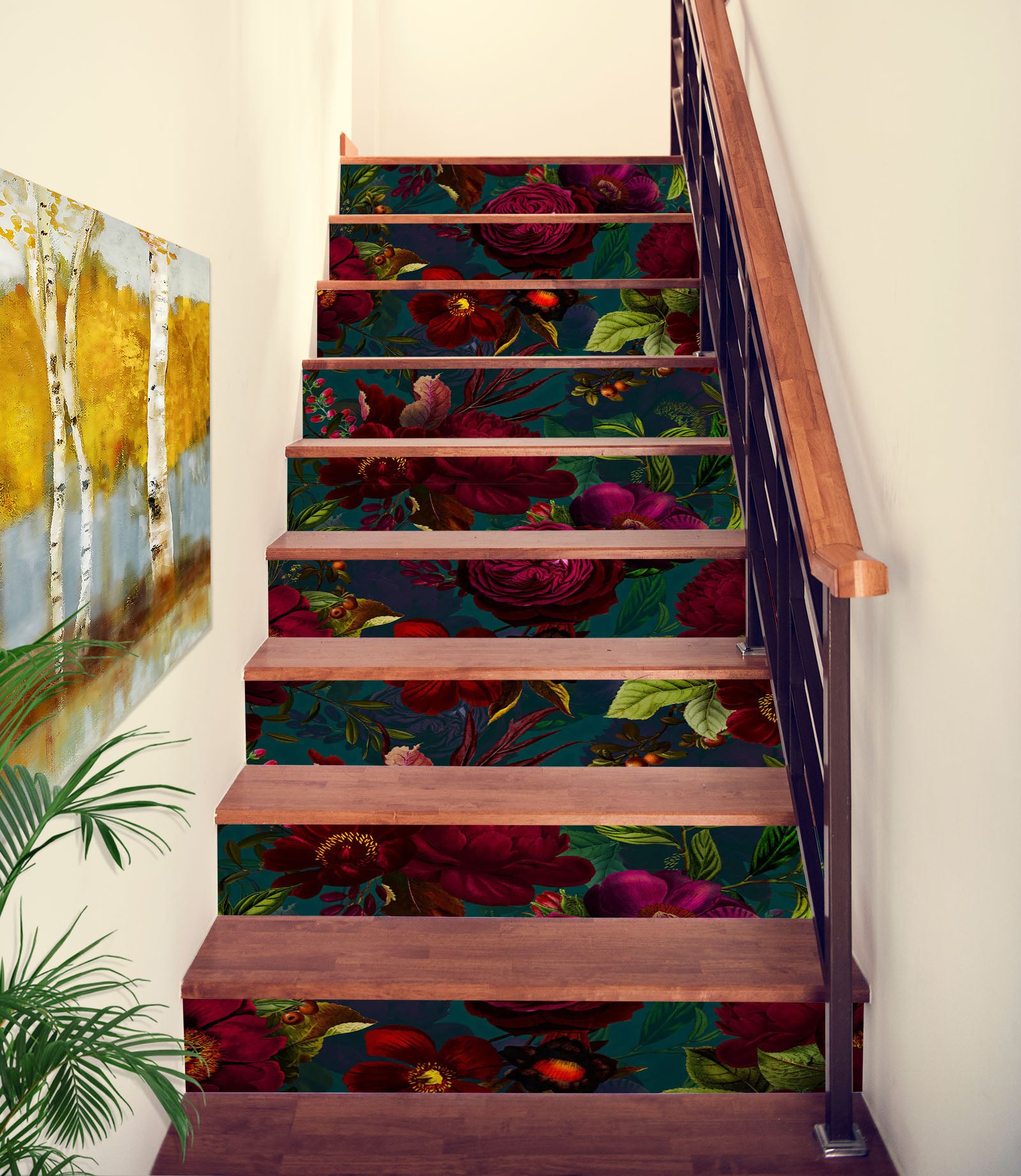 3D Dark Red Flowers 10444 Uta Naumann Stair Risers