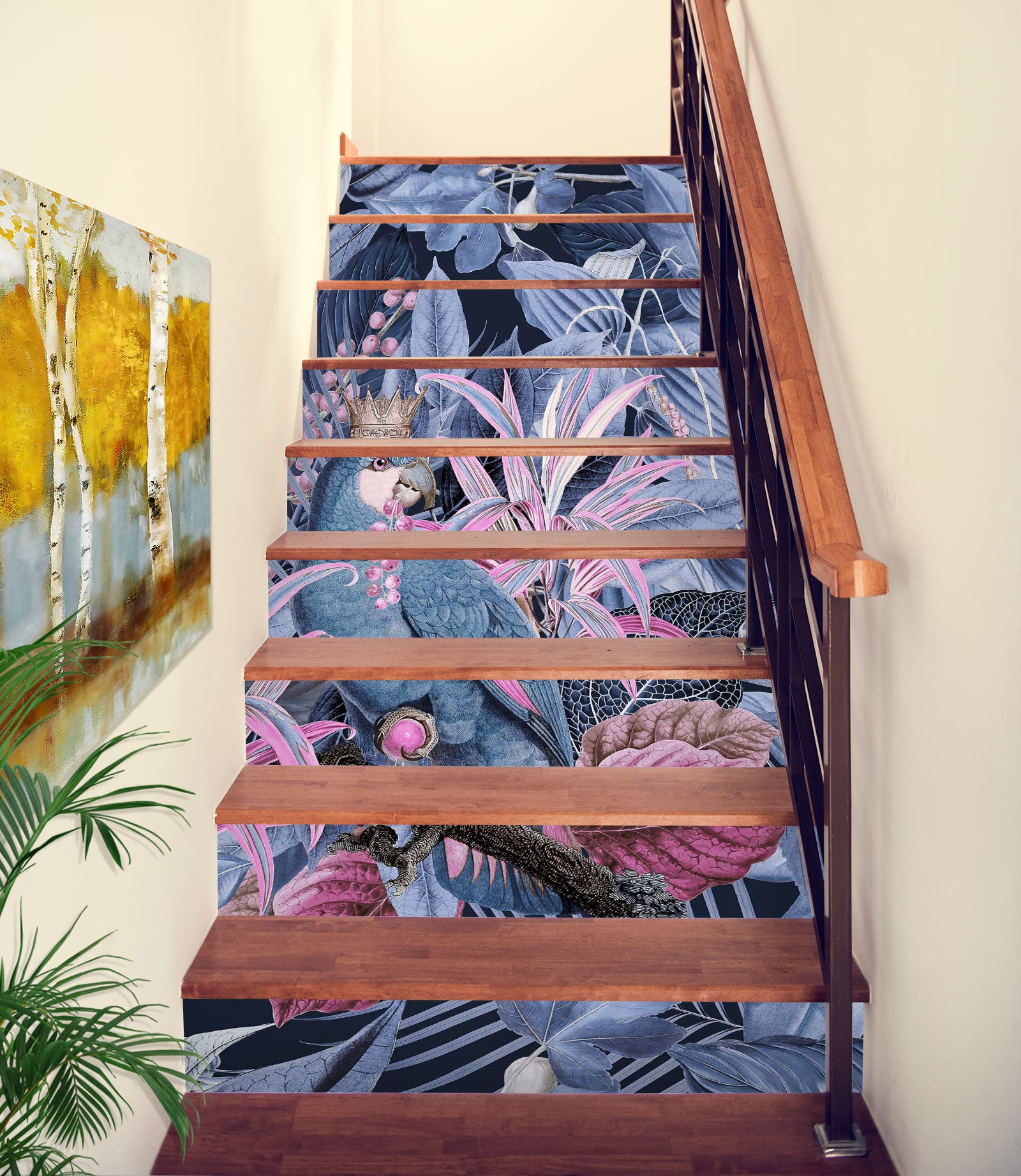 3D Purple-Pink Bushes 10452 Andrea Haase Stair Risers