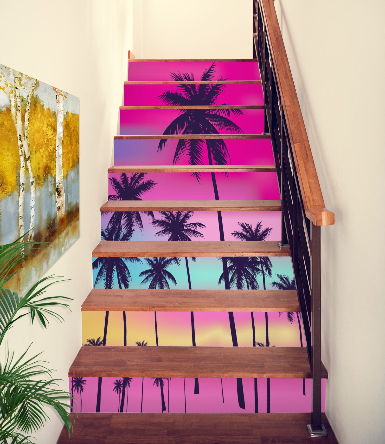 3D Coconut Trees Under Colorful Sky 285 Stair Risers
