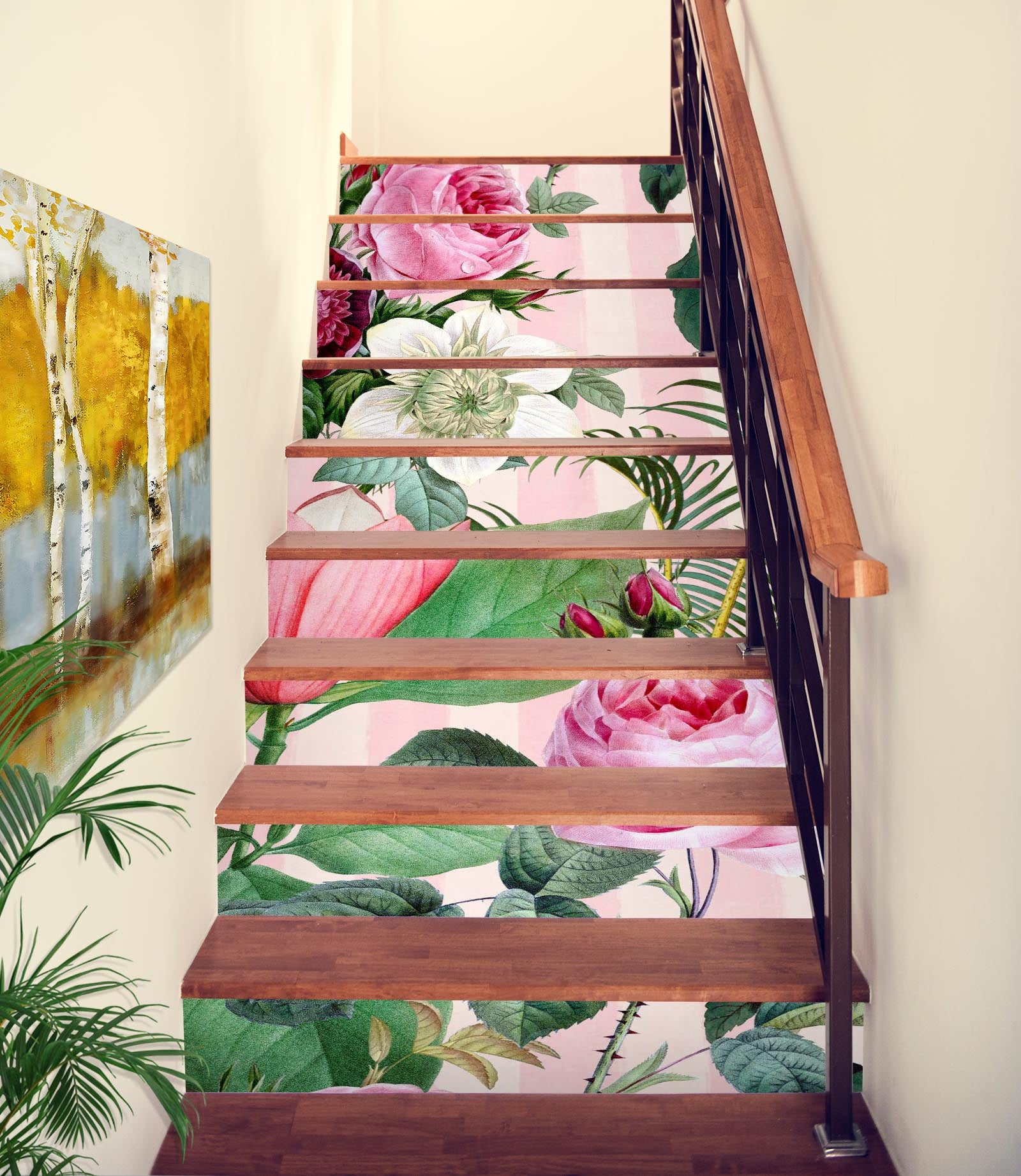 3D Pink Rose Flower 109200 Andrea Haase Stair Risers