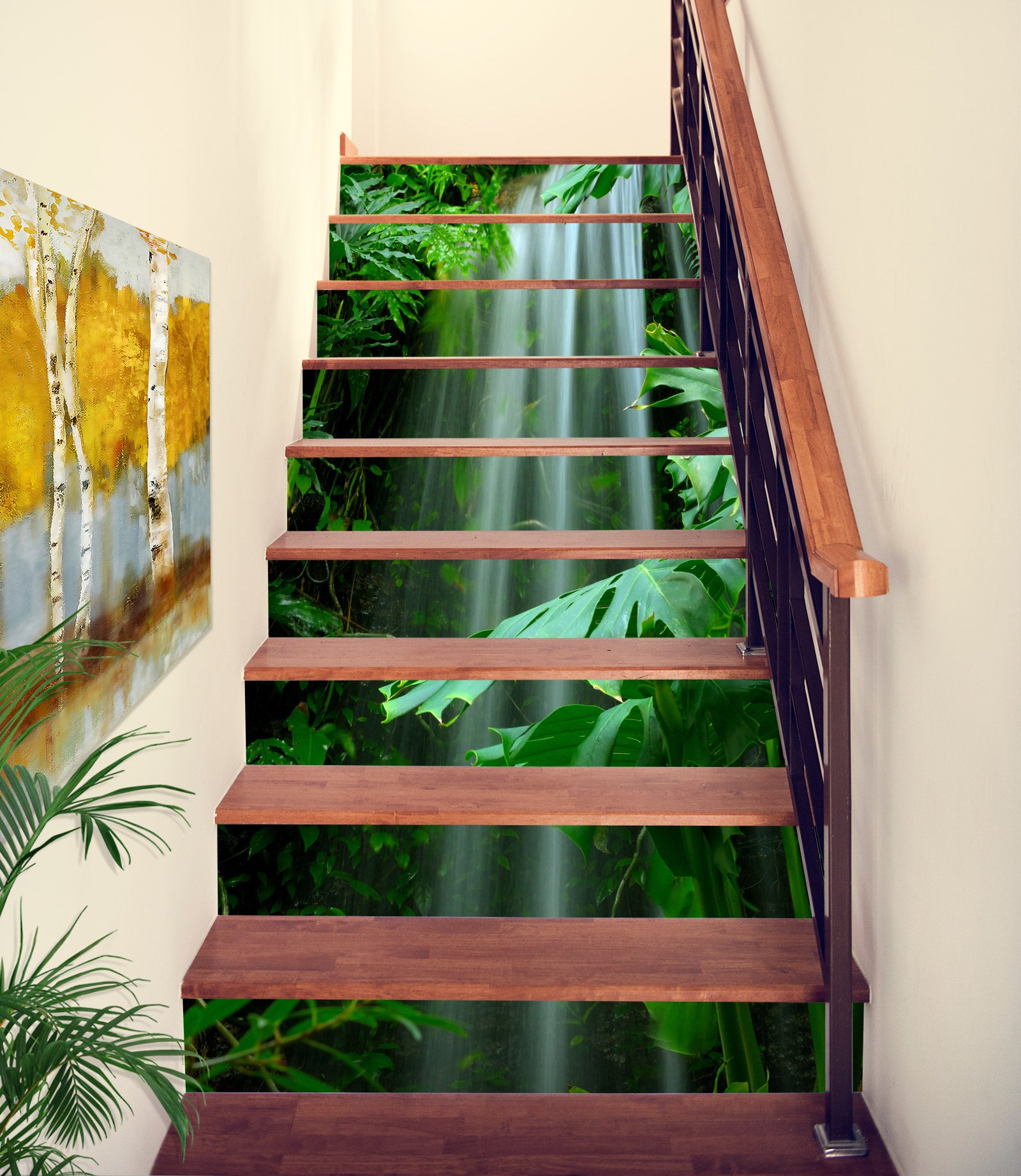 3D Wide Leaf And Waterfall 389 Stair Risers