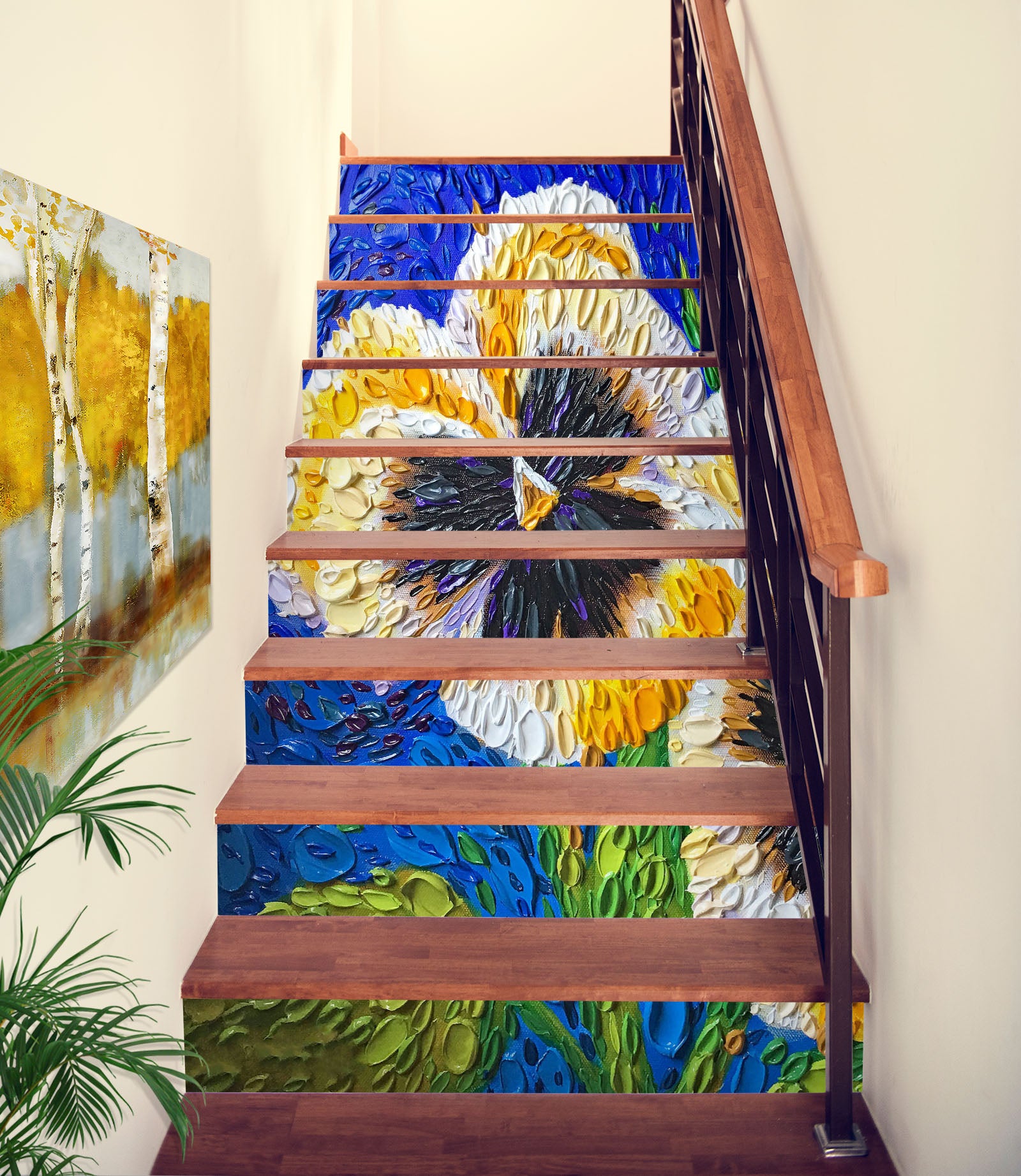 3D Yellow White Flowers Painting 96166 Dena Tollefson Stair Risers