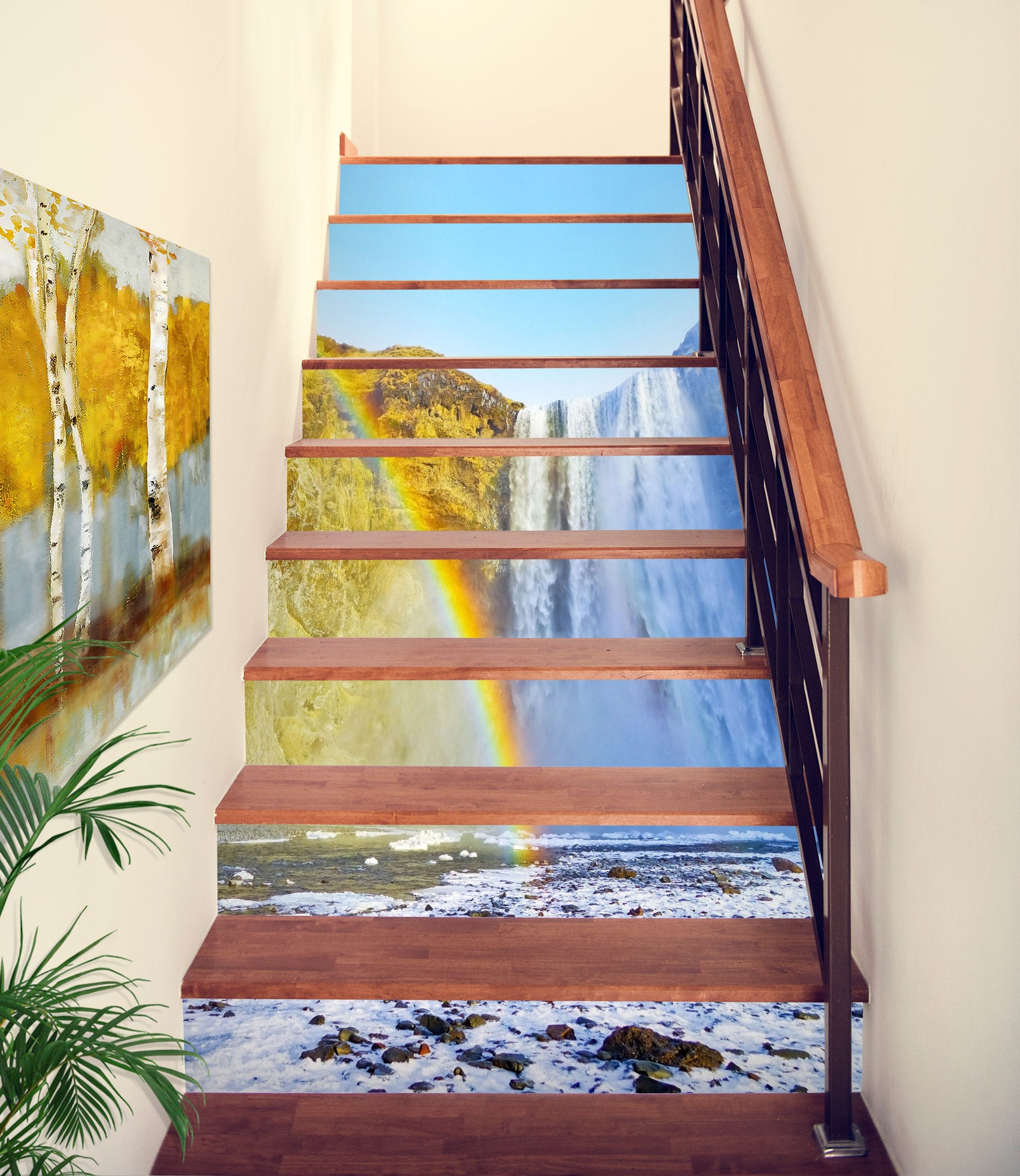3D Waterfall Under The Rainbow 352 Stair Risers