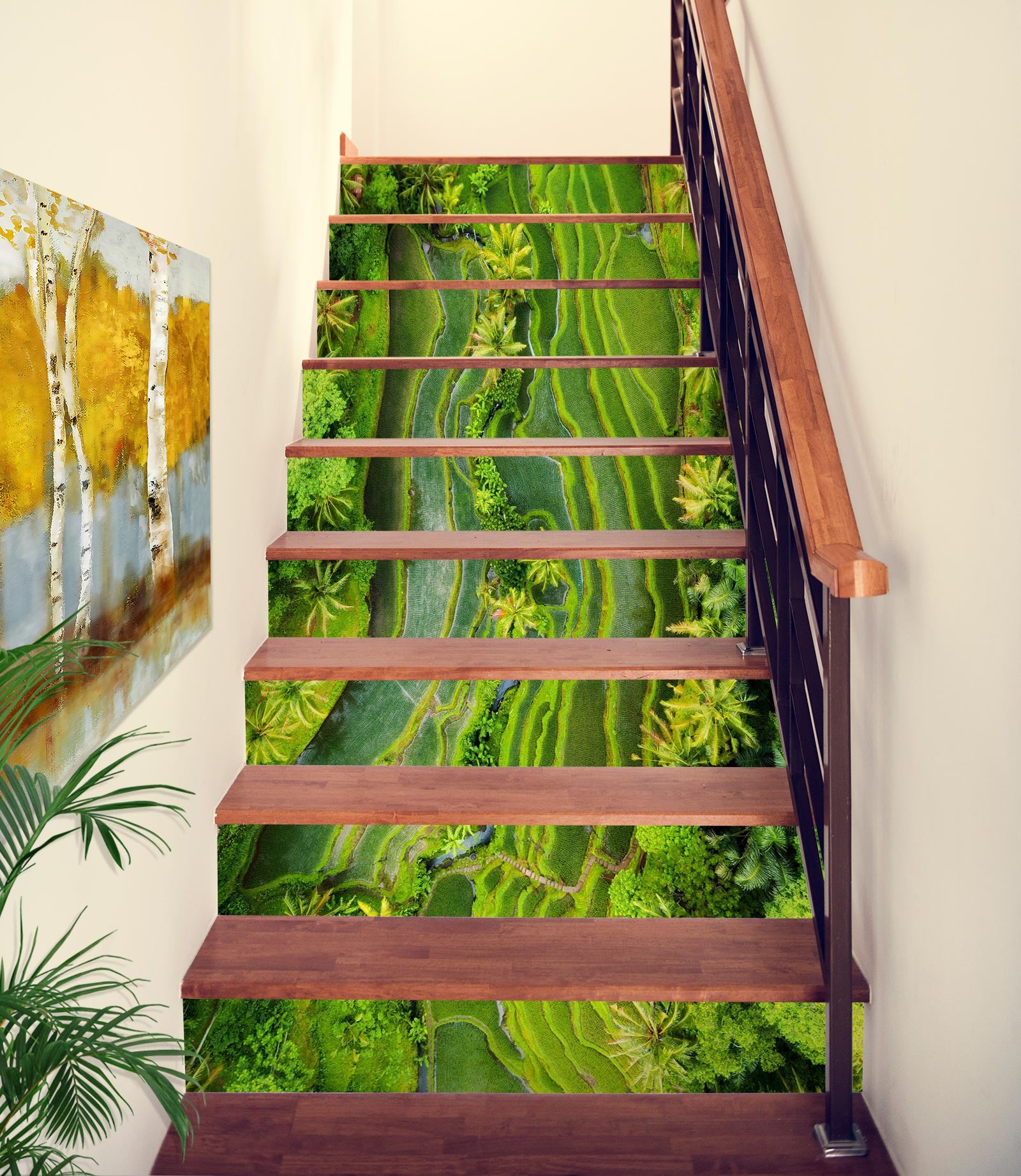 3D Winding Green Plants 372 Stair Risers