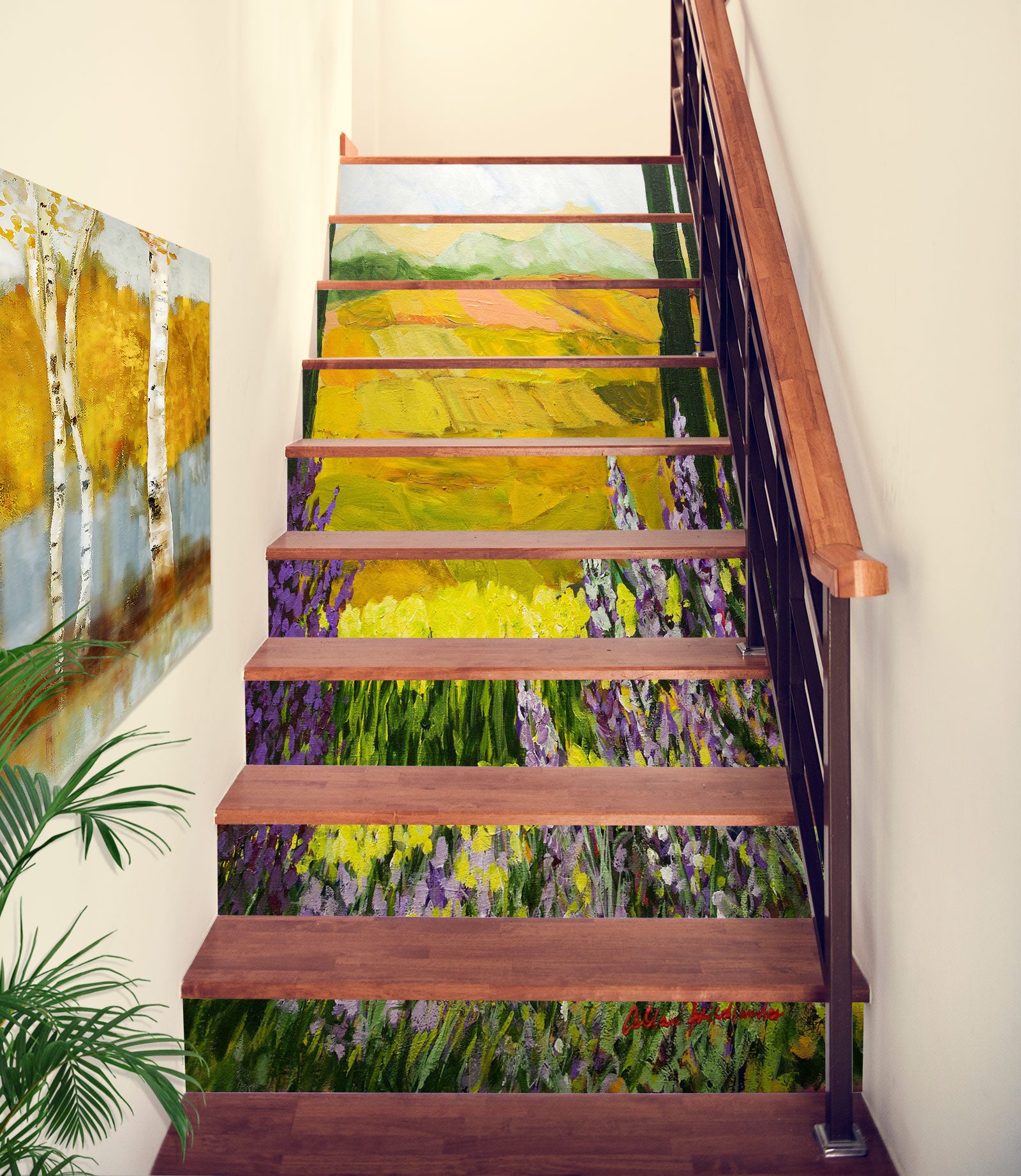 3D Flowers Yellow Field 9081 Allan P. Friedlander Stair Risers