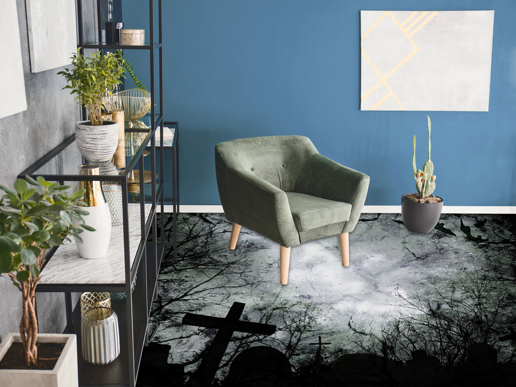 3D Dead Tree Cross 005 Floor Mural  Self-Adhesive Sticker Bathroom Non-slip Waterproof Flooring Murals