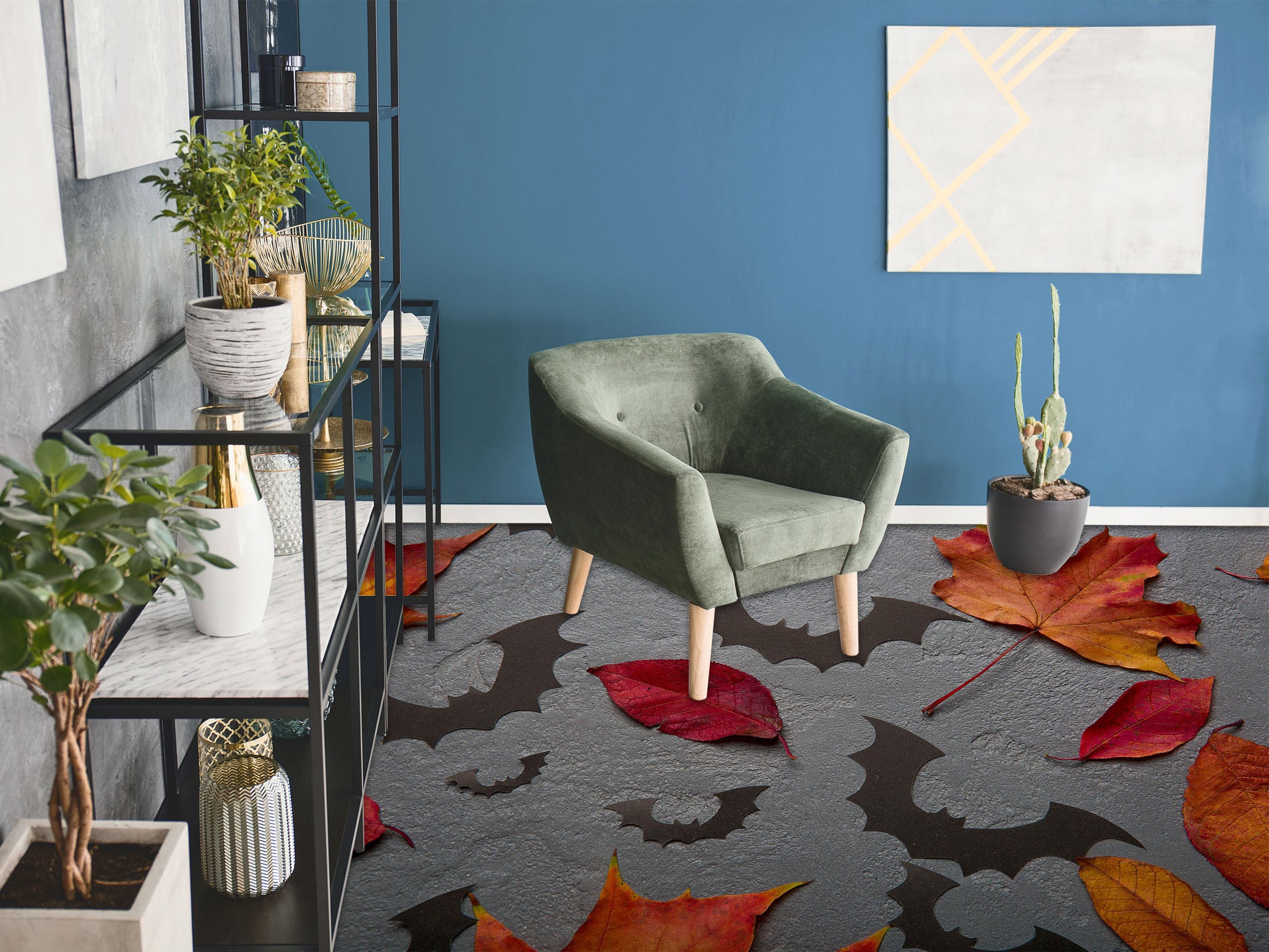 3D Bat Leaves 011 Floor Mural  Self-Adhesive Sticker Bathroom Non-slip Waterproof Flooring Murals