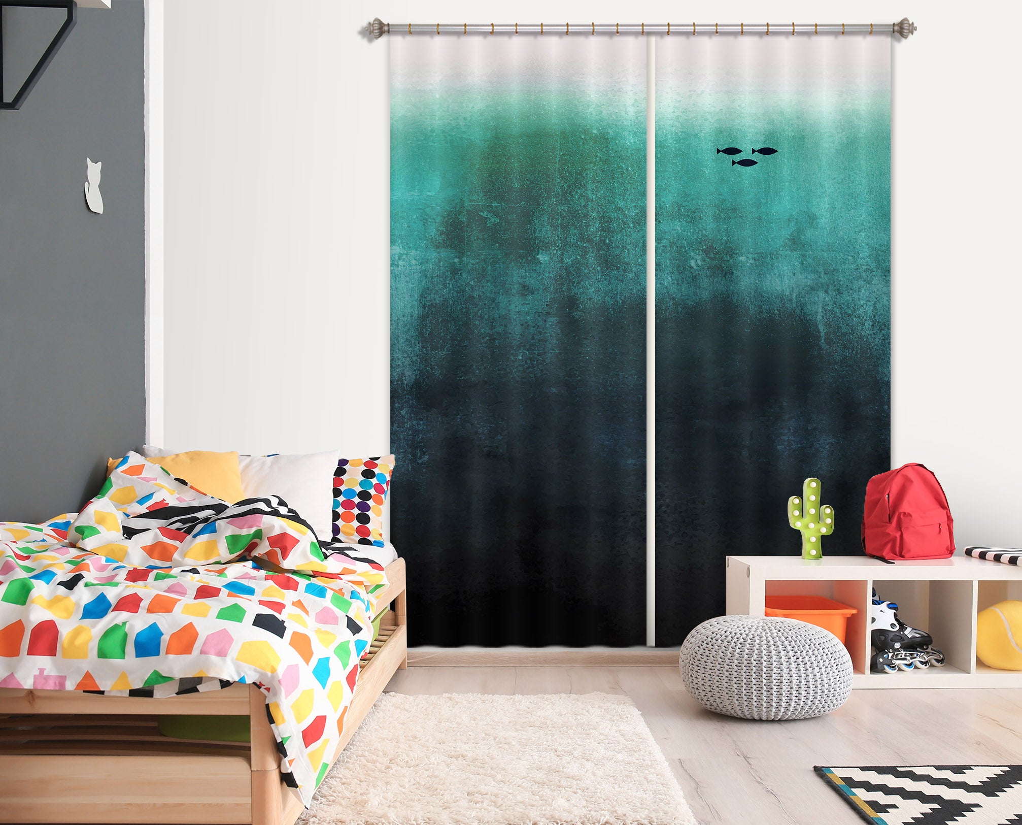3D Green Gradient Sea 1076 Boris Draschoff Curtain Curtains Drapes