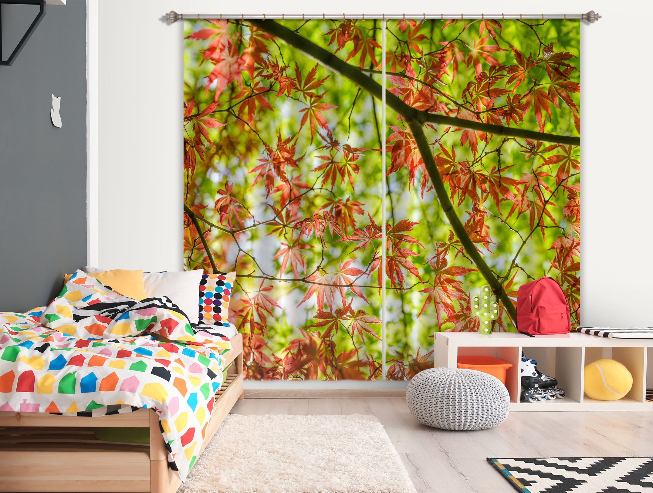 3D Red Maple Leaf 6390 Assaf Frank Curtain Curtains Drapes
