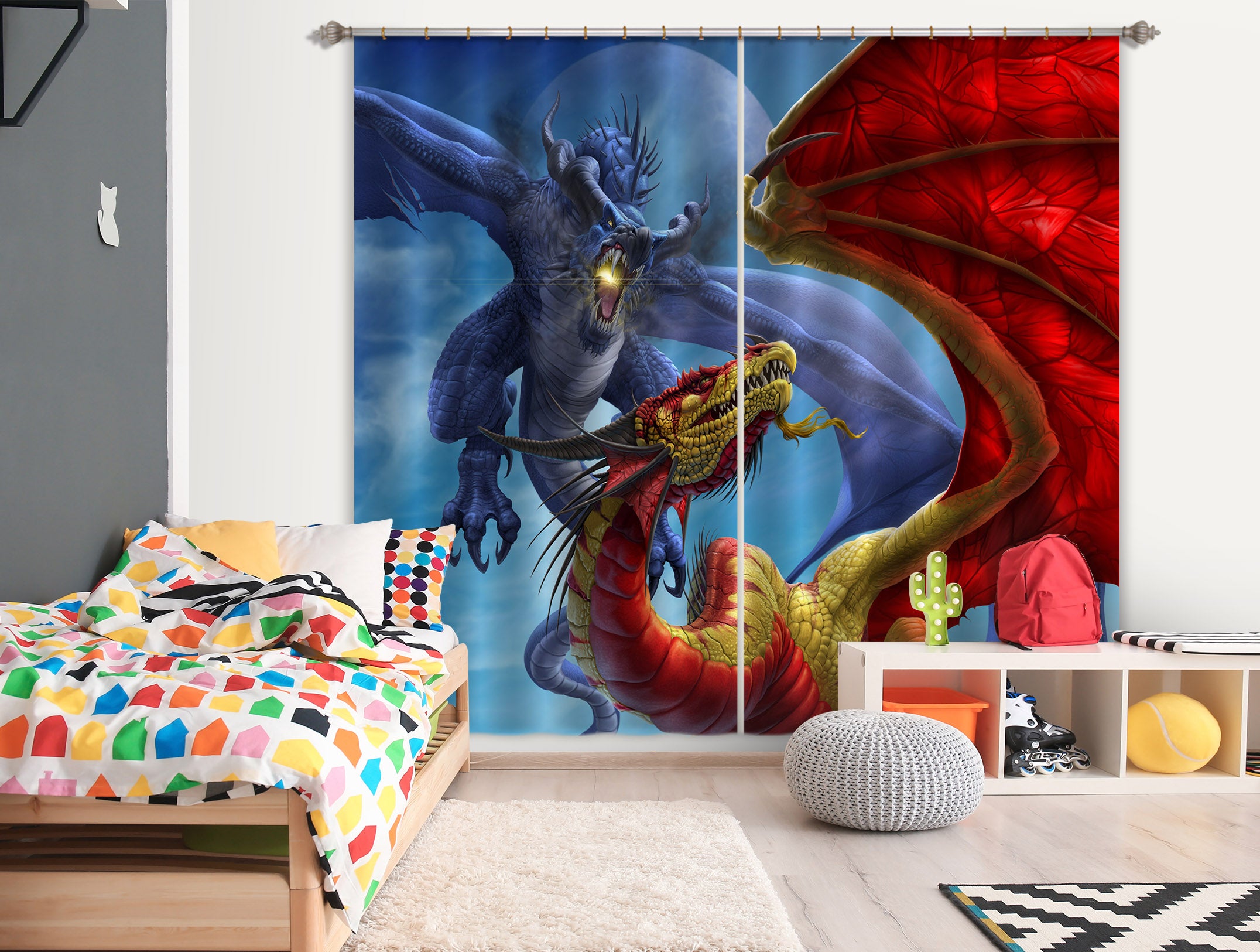 3D Blue Red Dragon 5091 Tom Wood Curtain Curtains Drapes