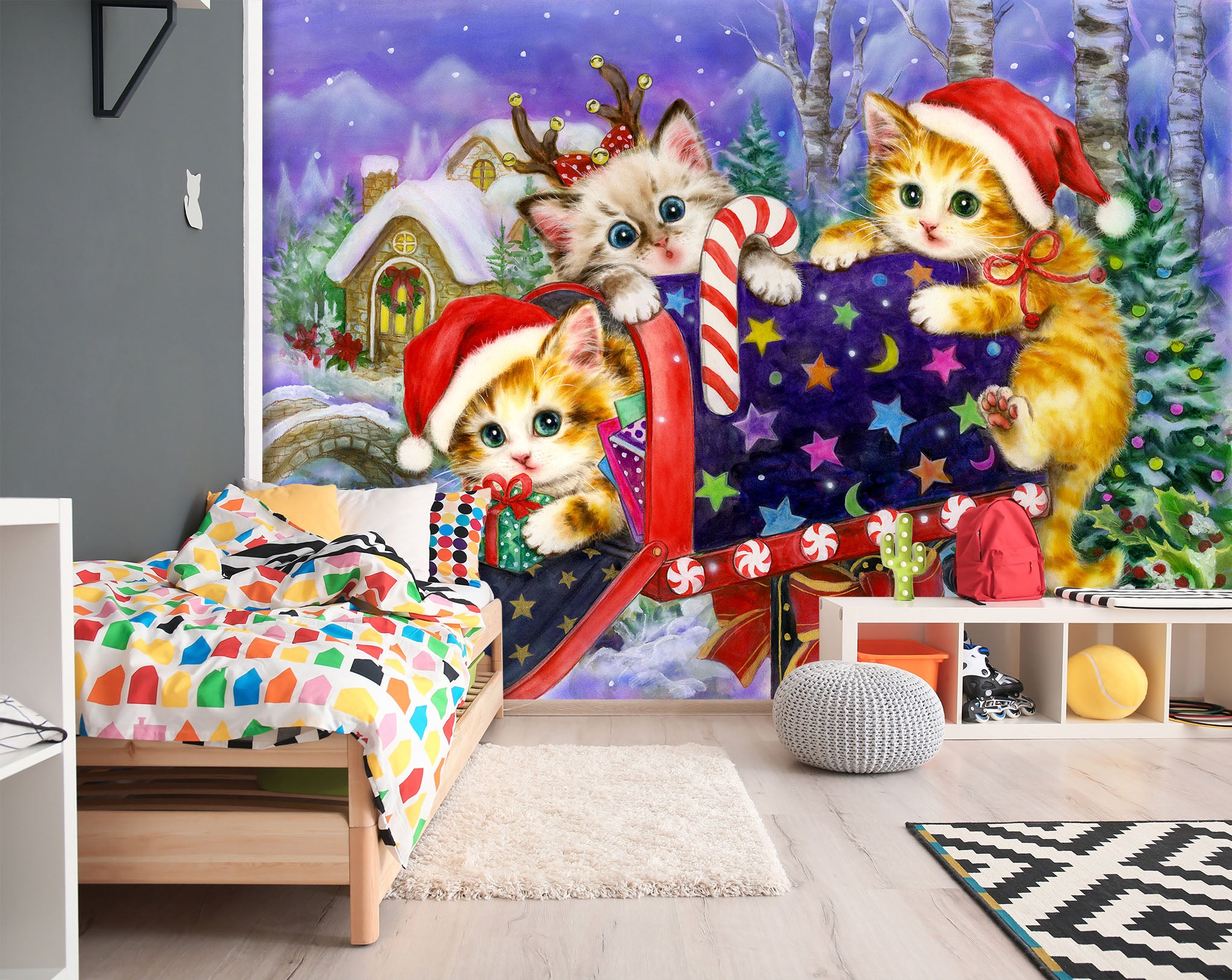 3D Christmas Cat 5516 Kayomi Harai Wall Mural Wall Murals
