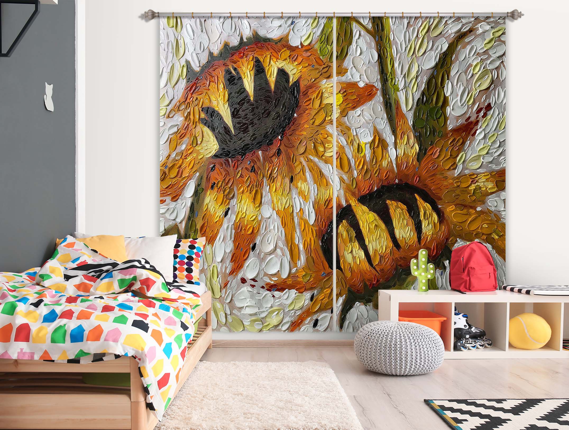 3D Sunflower Embrace 061 Dena Tollefson Curtain Curtains Drapes
