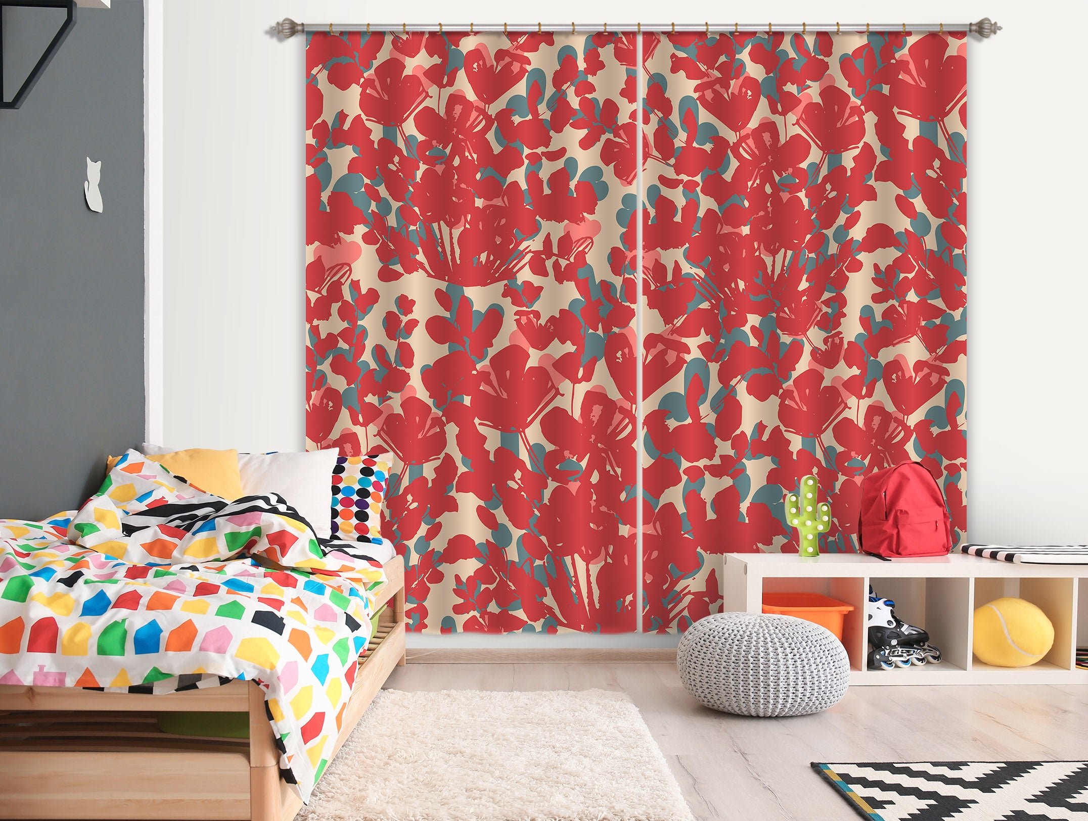 3D Red Flowers 11188 Kashmira Jayaprakash Curtain Curtains Drapes