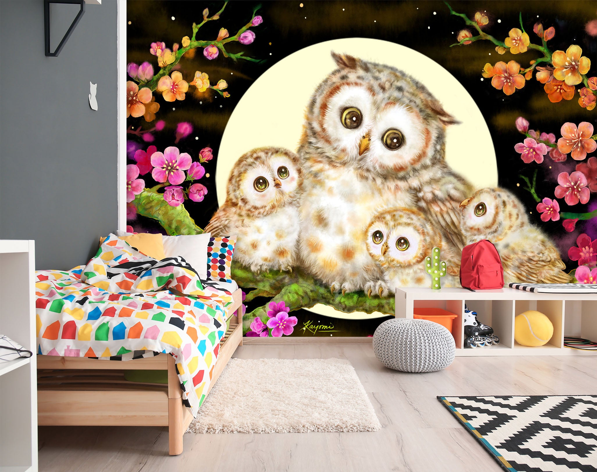 3D Cute Owl Moon 5529 Kayomi Harai Wall Mural Wall Murals