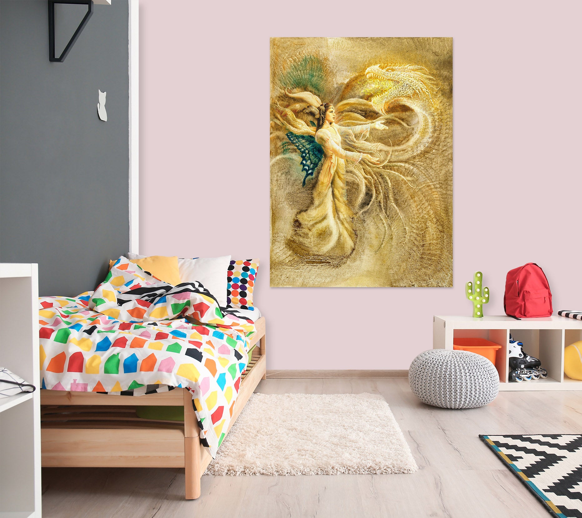 3D Butterfly Wings Golden Elf Dragon 8140 Ciruelo Wall Sticker
