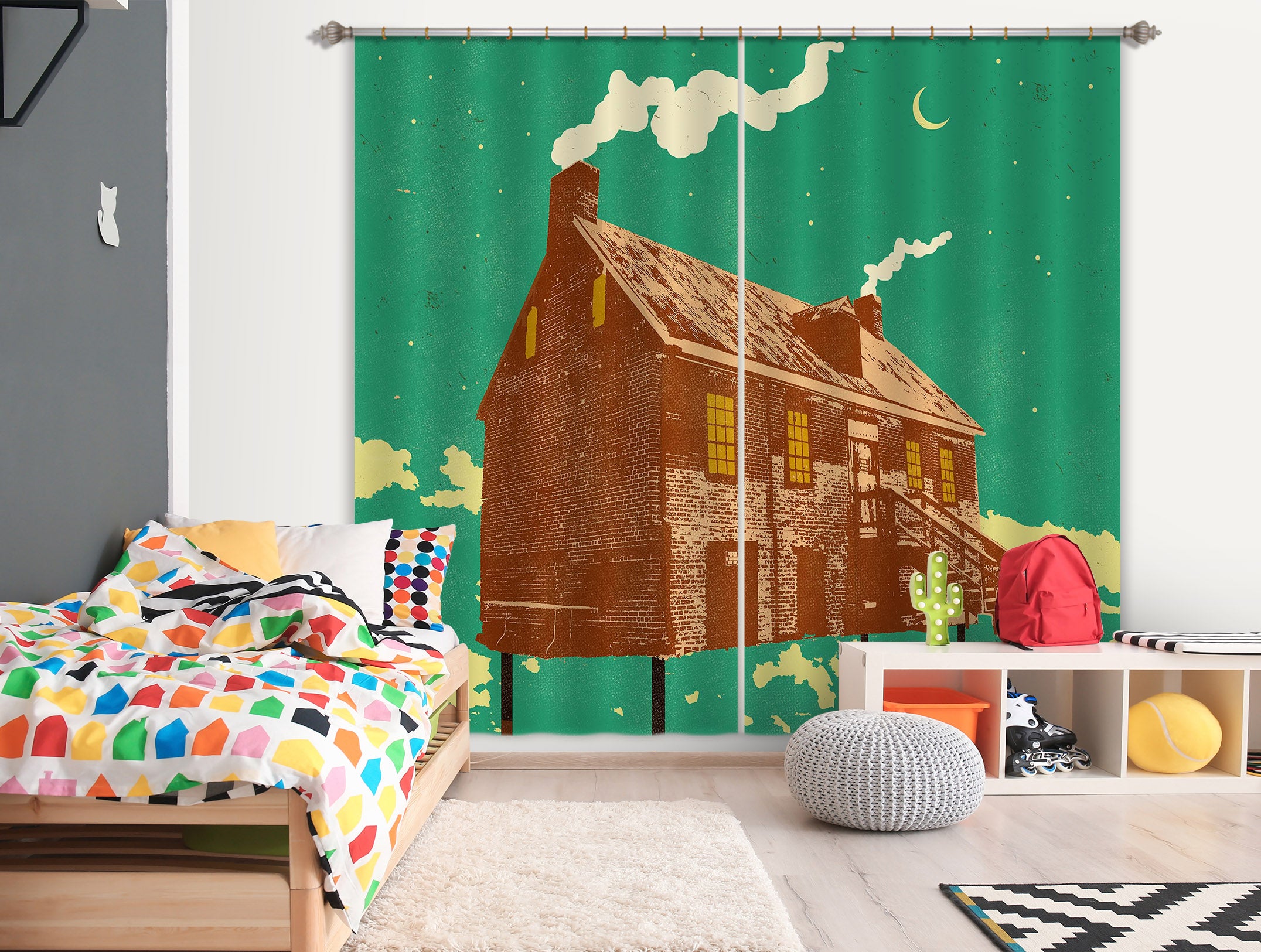 3D House Cooking Smoke 052 Showdeer Curtain Curtains Drapes
