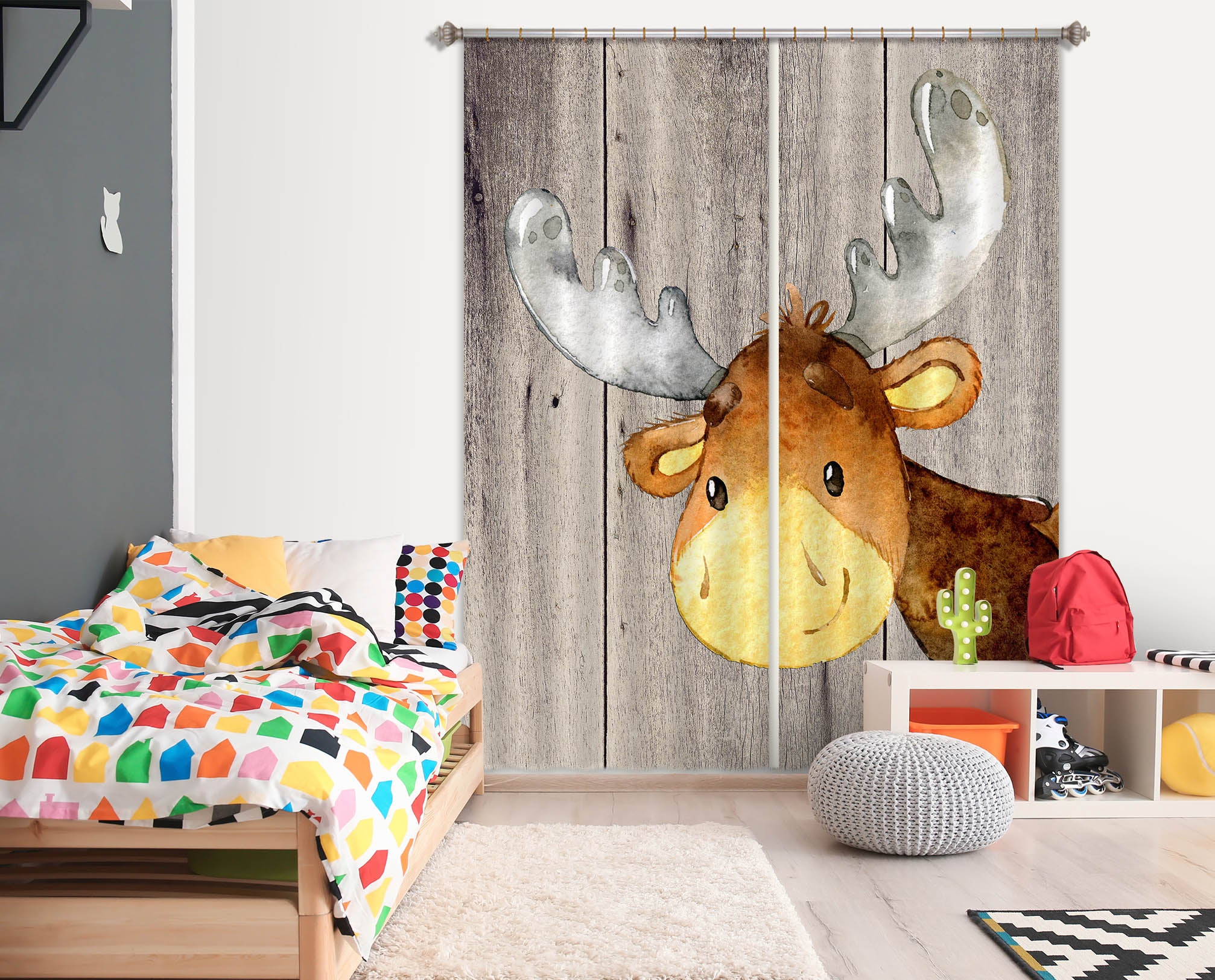 3D Yellow Reindeer 159 Uta Naumann Curtain Curtains Drapes