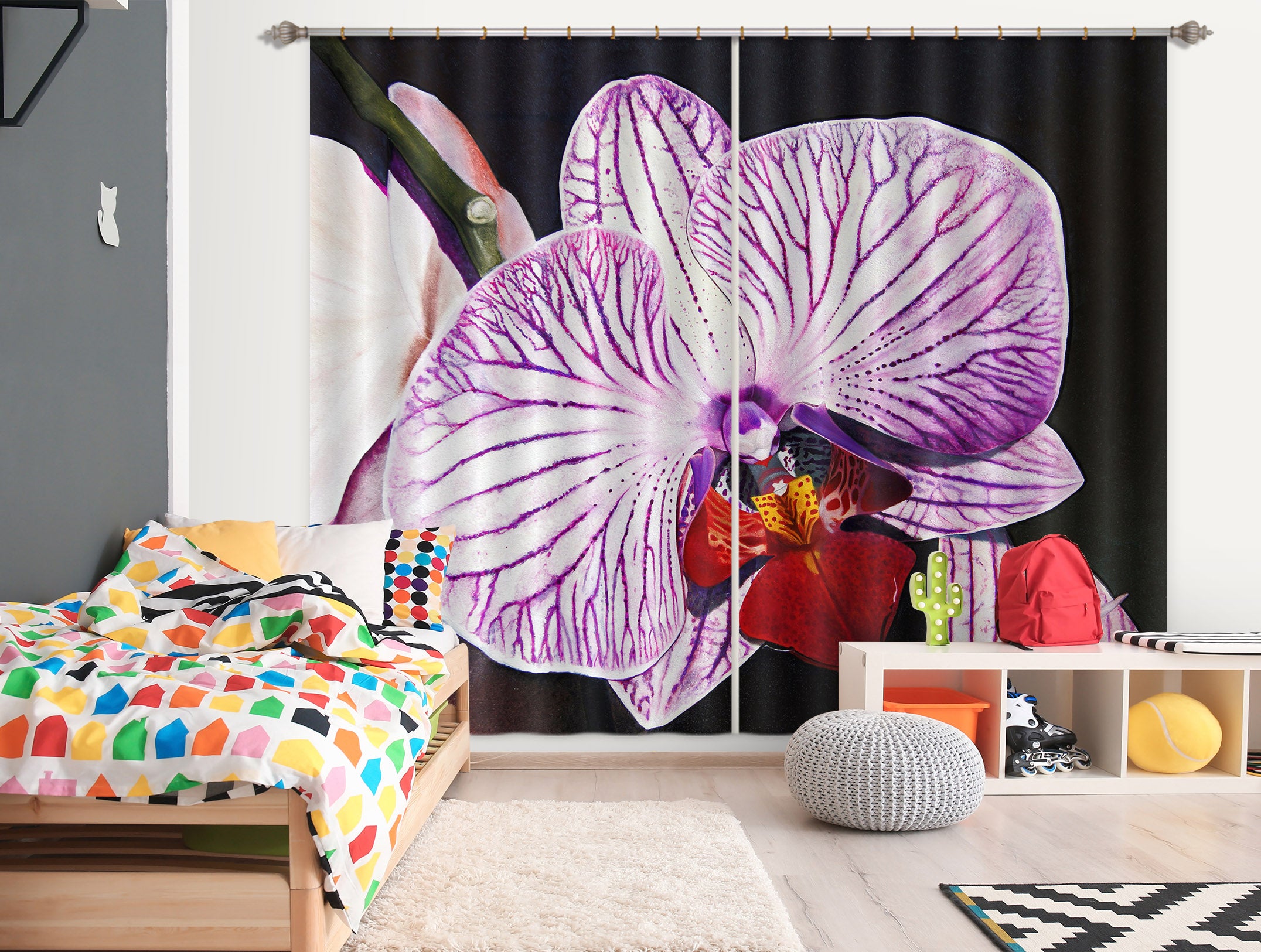 3D Purple Flowers 11022 Matthew Holden Bates Curtain Curtains Drapes