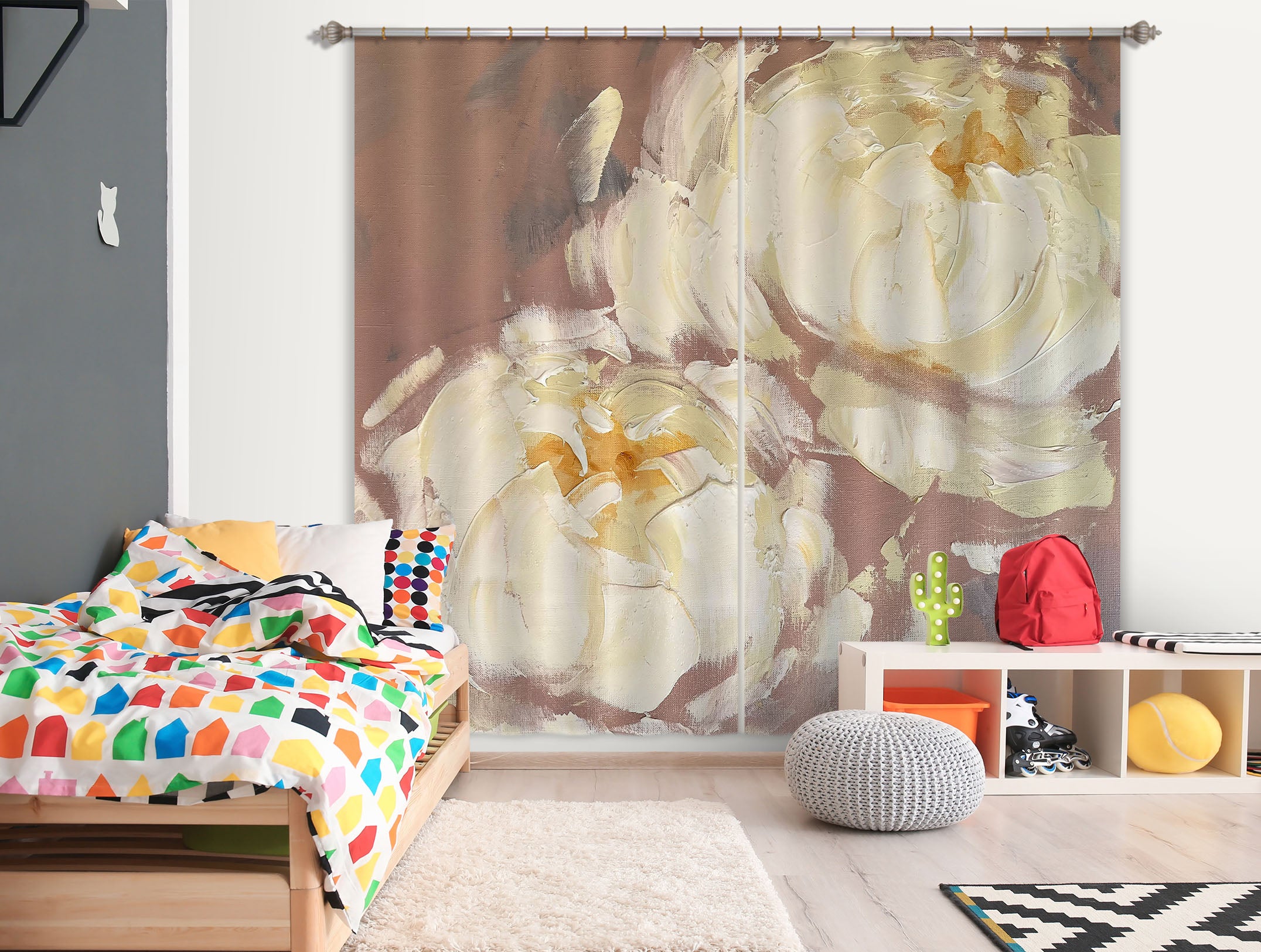 3D White Flower 3022 Skromova Marina Curtain Curtains Drapes