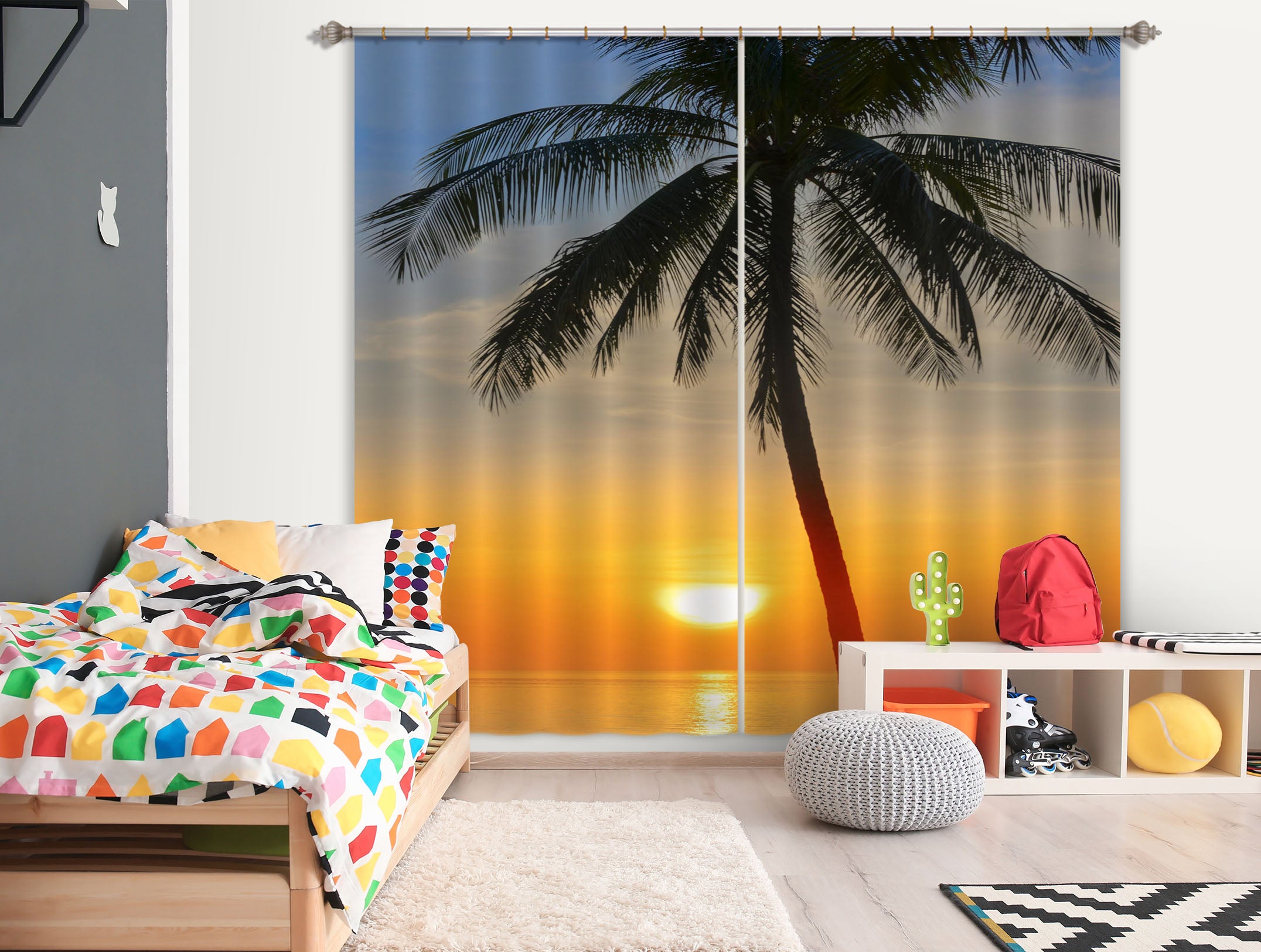 3D Sunset Coconut Tree 156 Marco Carmassi Curtain Curtains Drapes