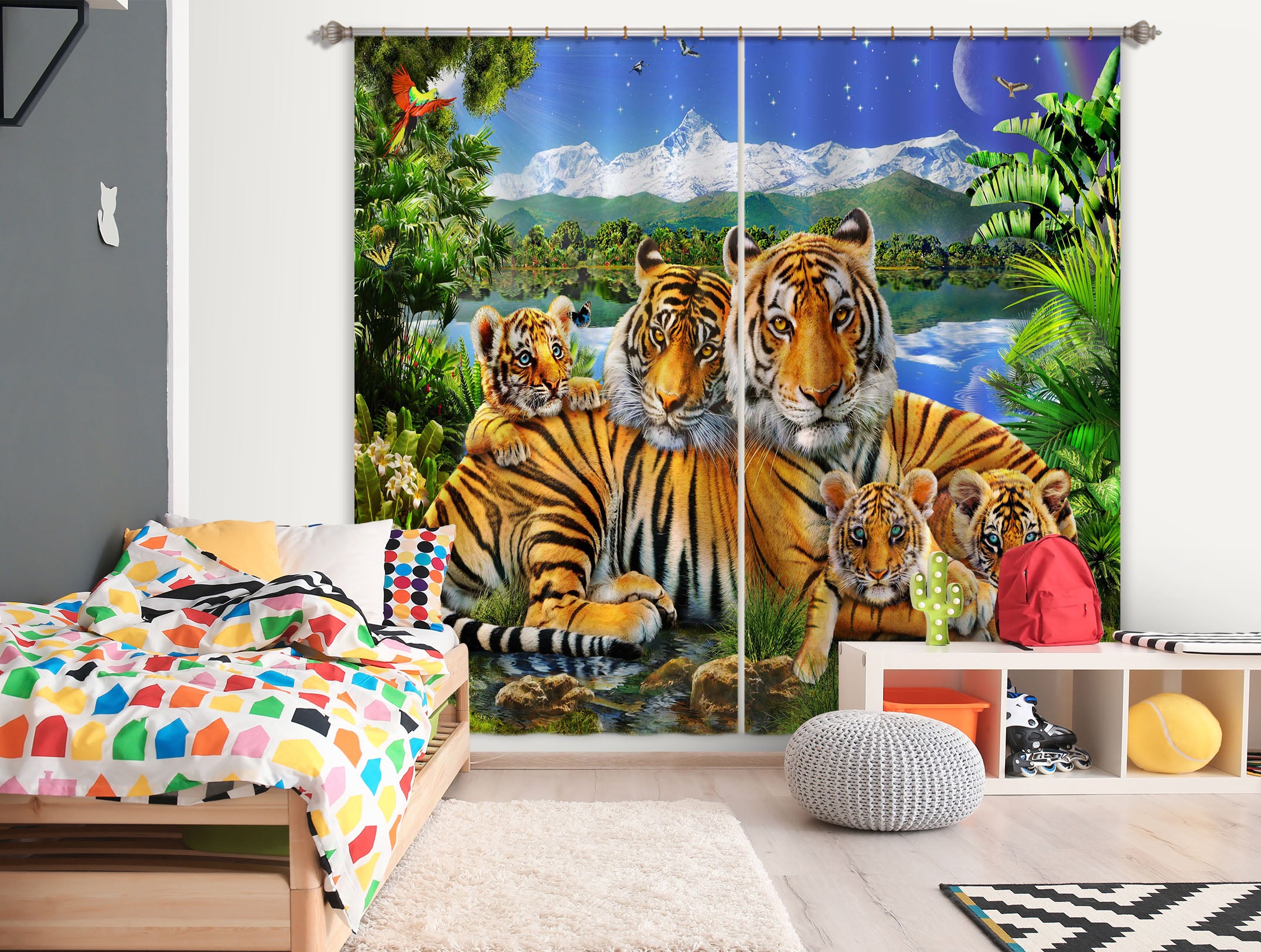 3D Loving Tigers 057 Adrian Chesterman Curtain Curtains Drapes