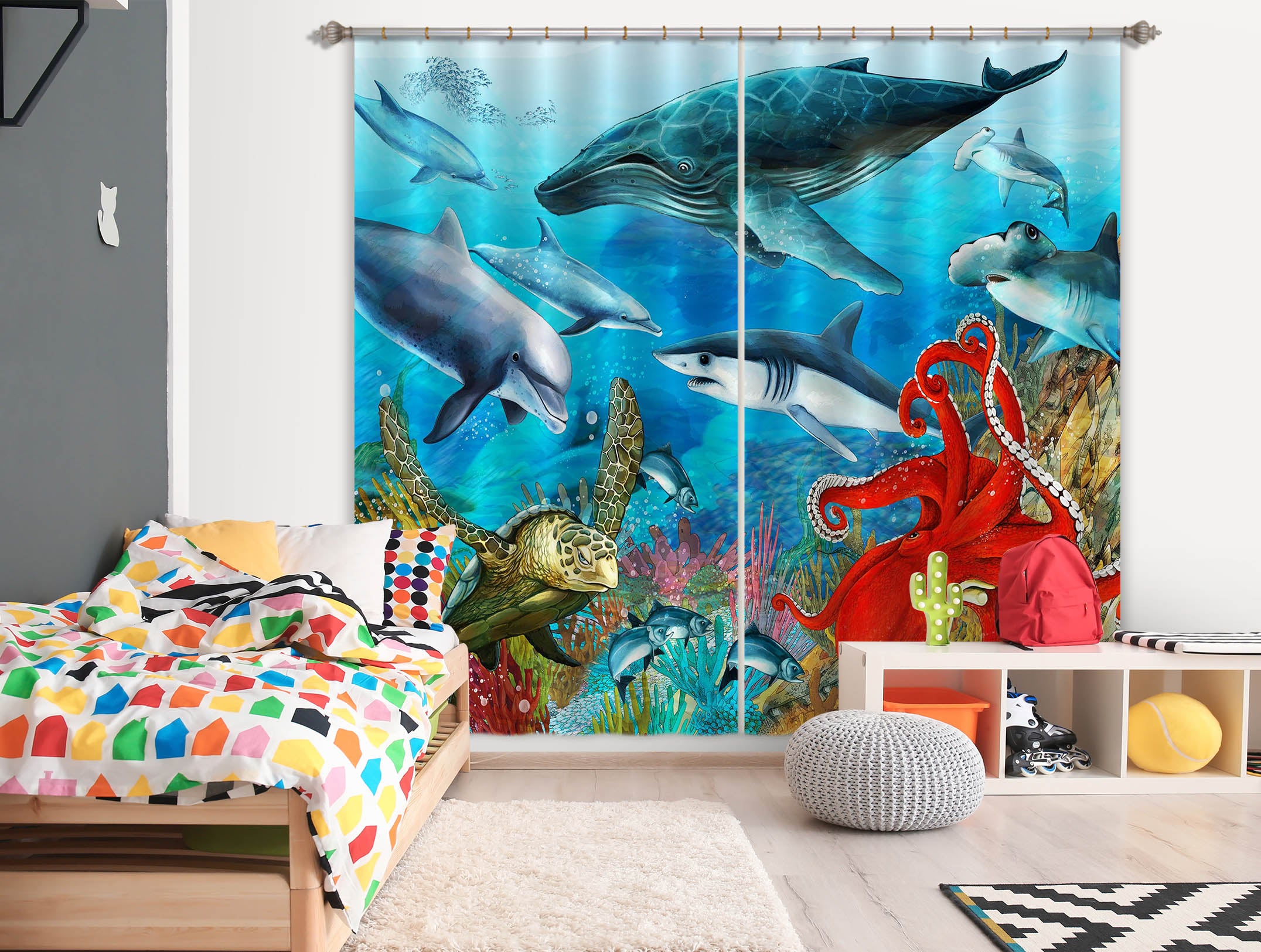 3D Undersea Dolphin 759 Curtains Drapes