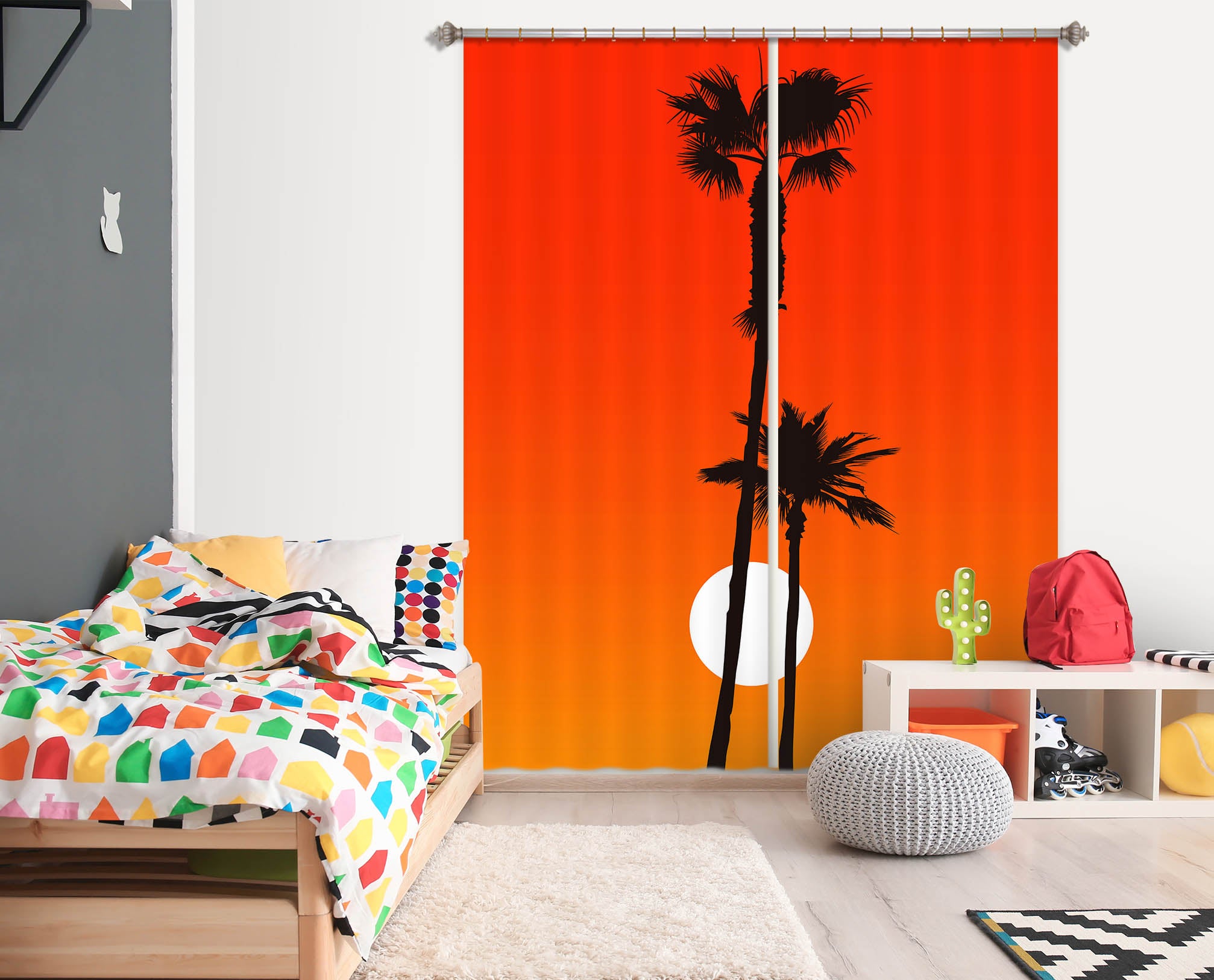 3D Red Sun Tree 1095 Boris Draschoff Curtain Curtains Drapes