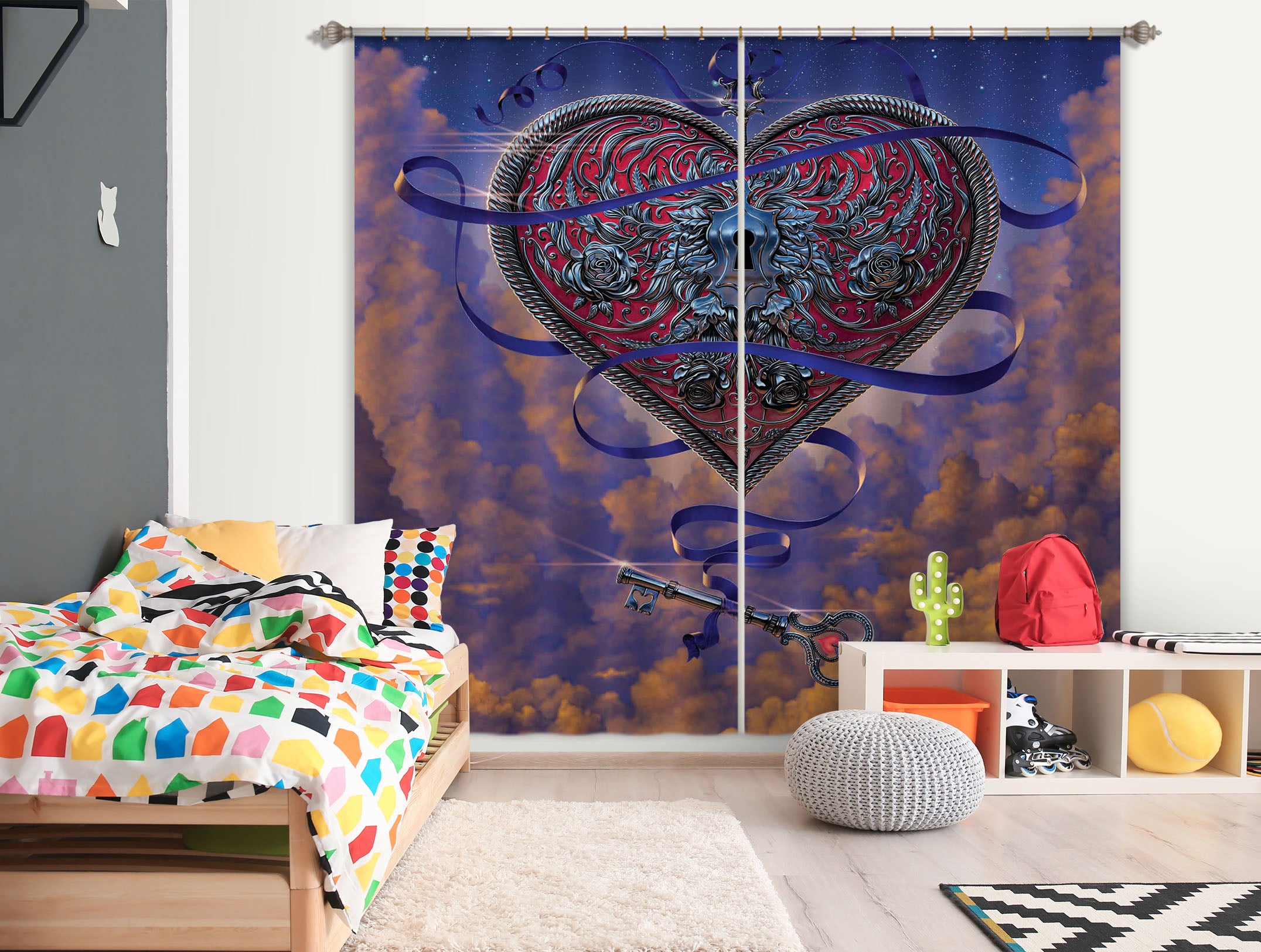 3D Heart And Key 041 Vincent Hie Curtain Curtains Drapes