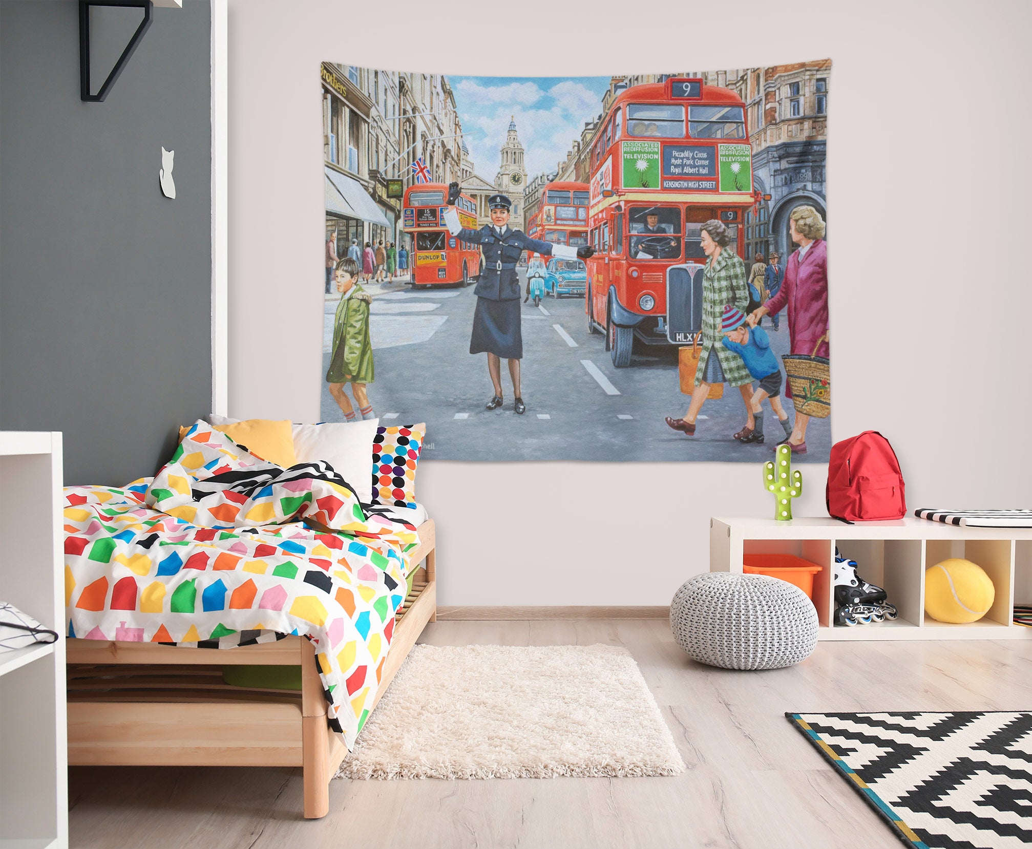 3D Street Red Bus 112108 Trevor Mitchell Tapestry Hanging Cloth Hang