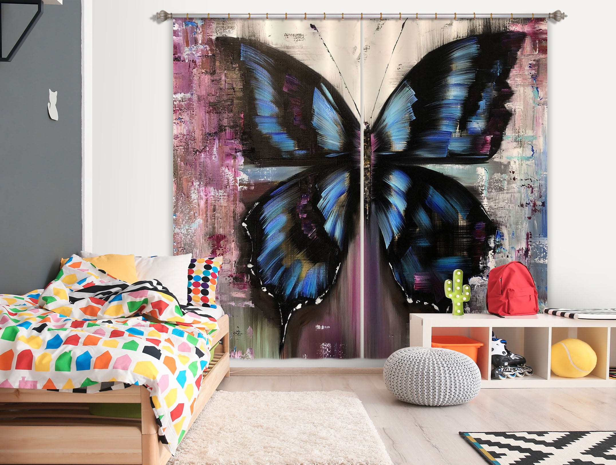 3D Blue Butterfly 2427 Skromova Marina Curtain Curtains Drapes