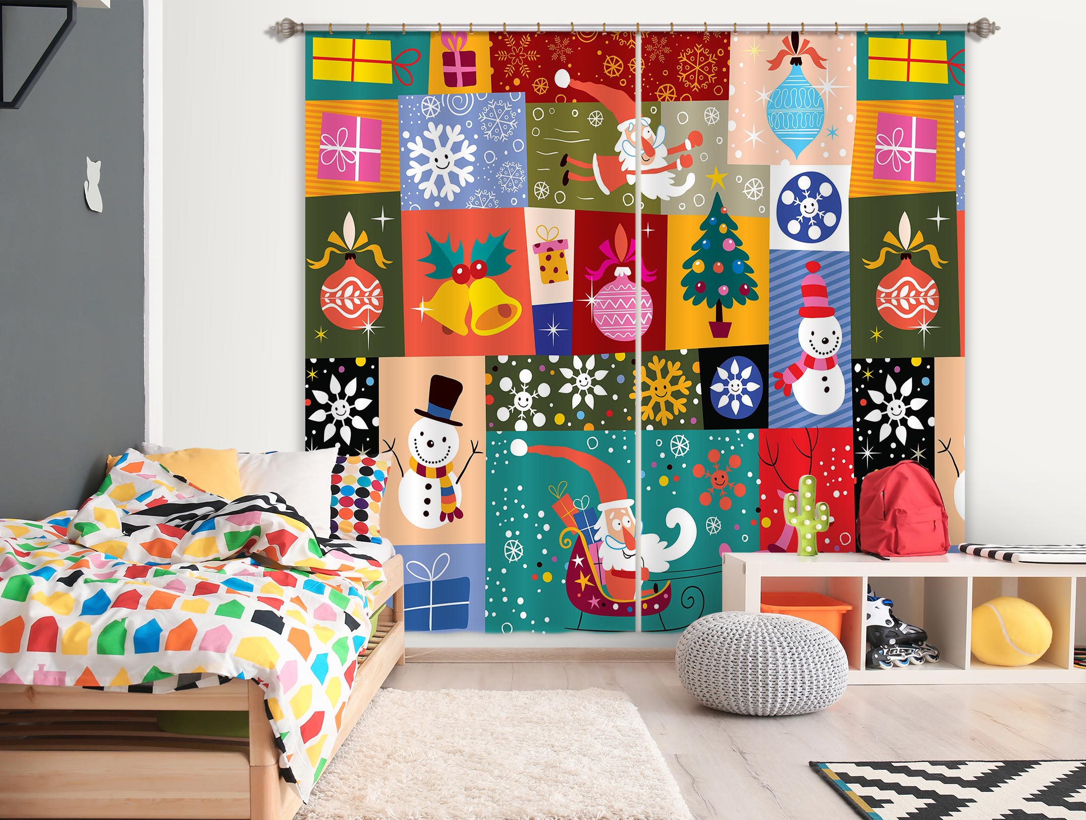 3D Snowman Tree Color Square 53058 Christmas Curtains Drapes Xmas