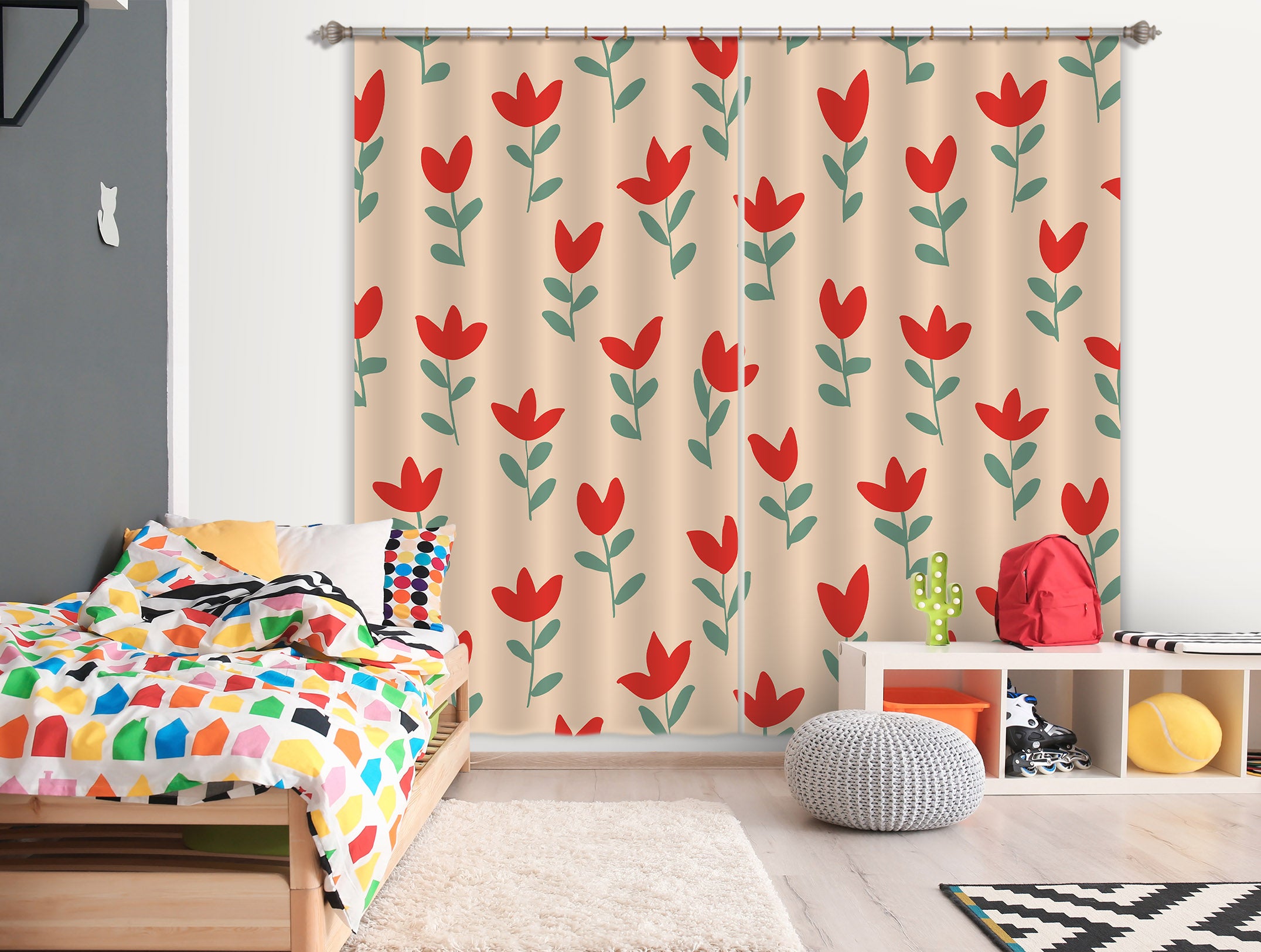 3D Red Flowers 111101 Kashmira Jayaprakash Curtain Curtains Drapes