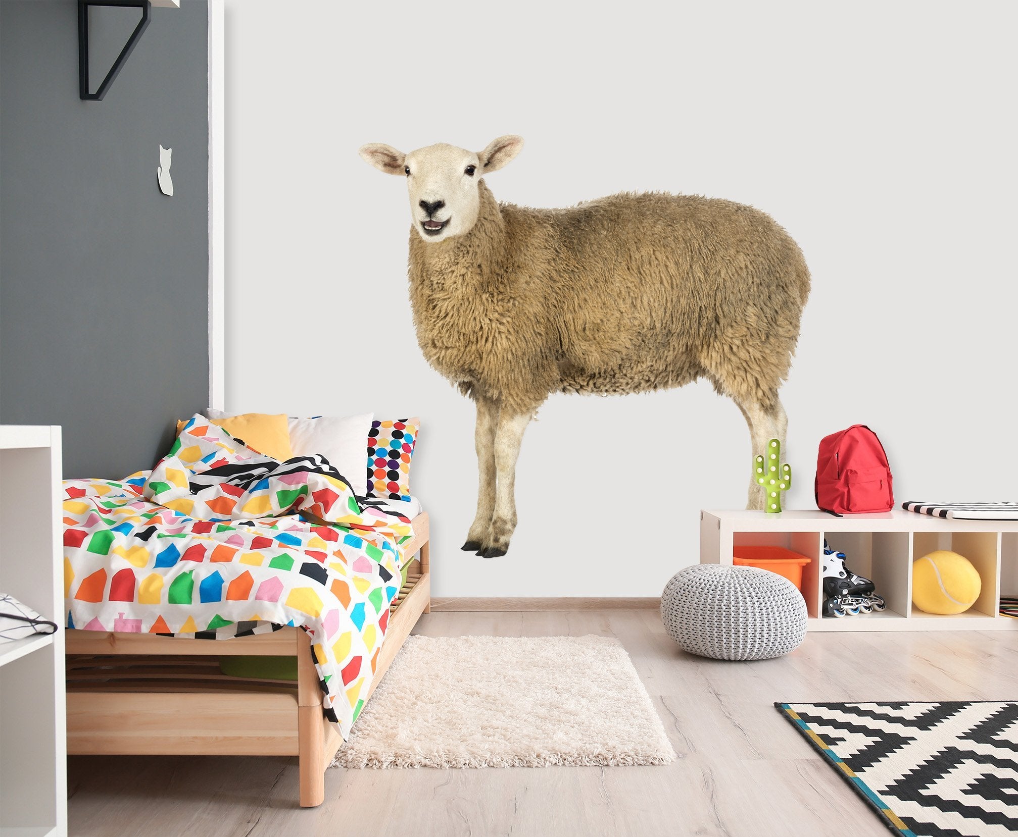 3D White Head Sheep 091 Animals Wall Stickers Wallpaper AJ Wallpaper 