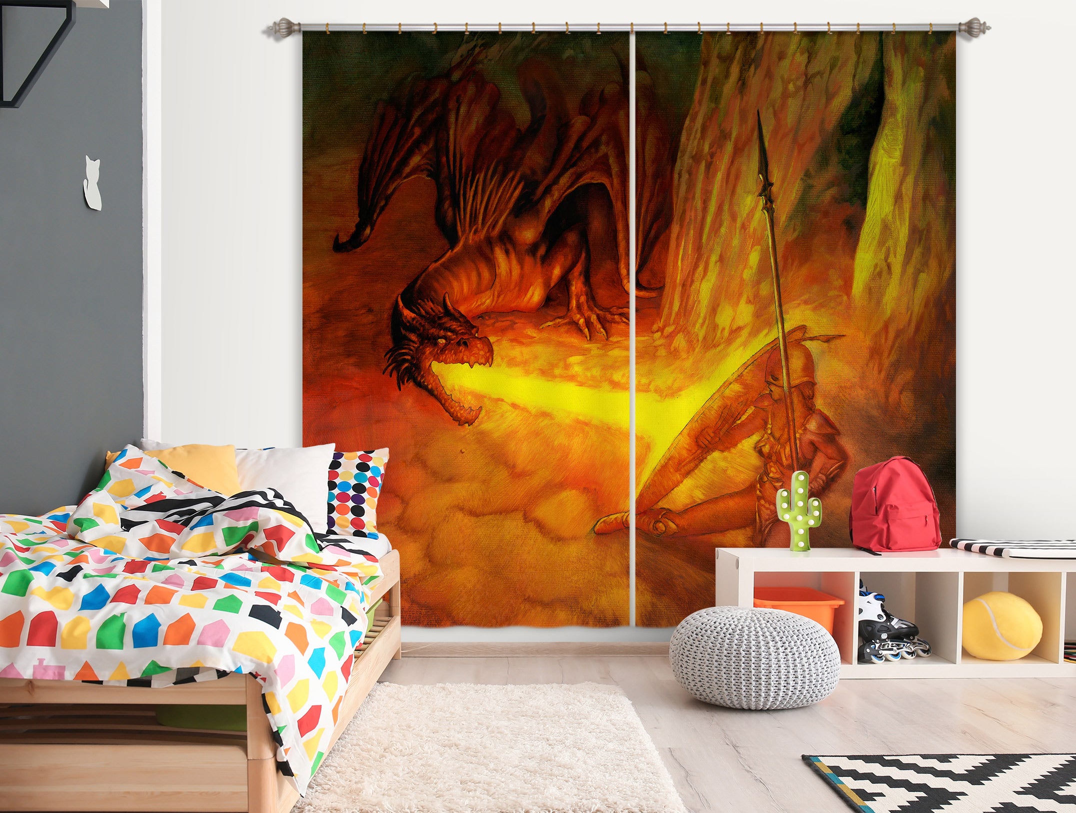3D Spitfire Dragon 7219 Ciruelo Curtain Curtains Drapes