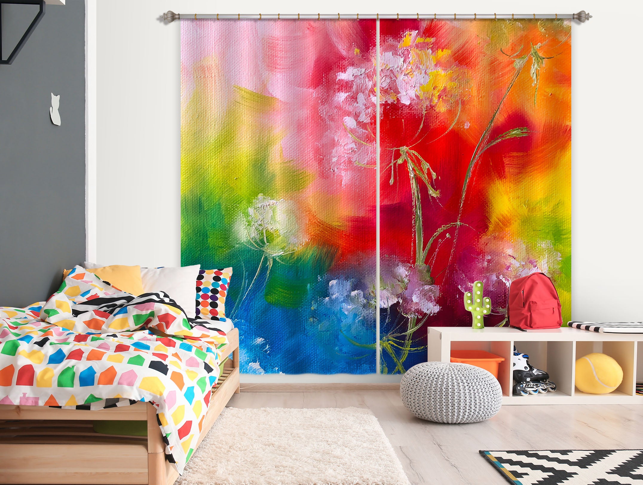 3D Bright Red Flower 2423 Skromova Marina Curtain Curtains Drapes