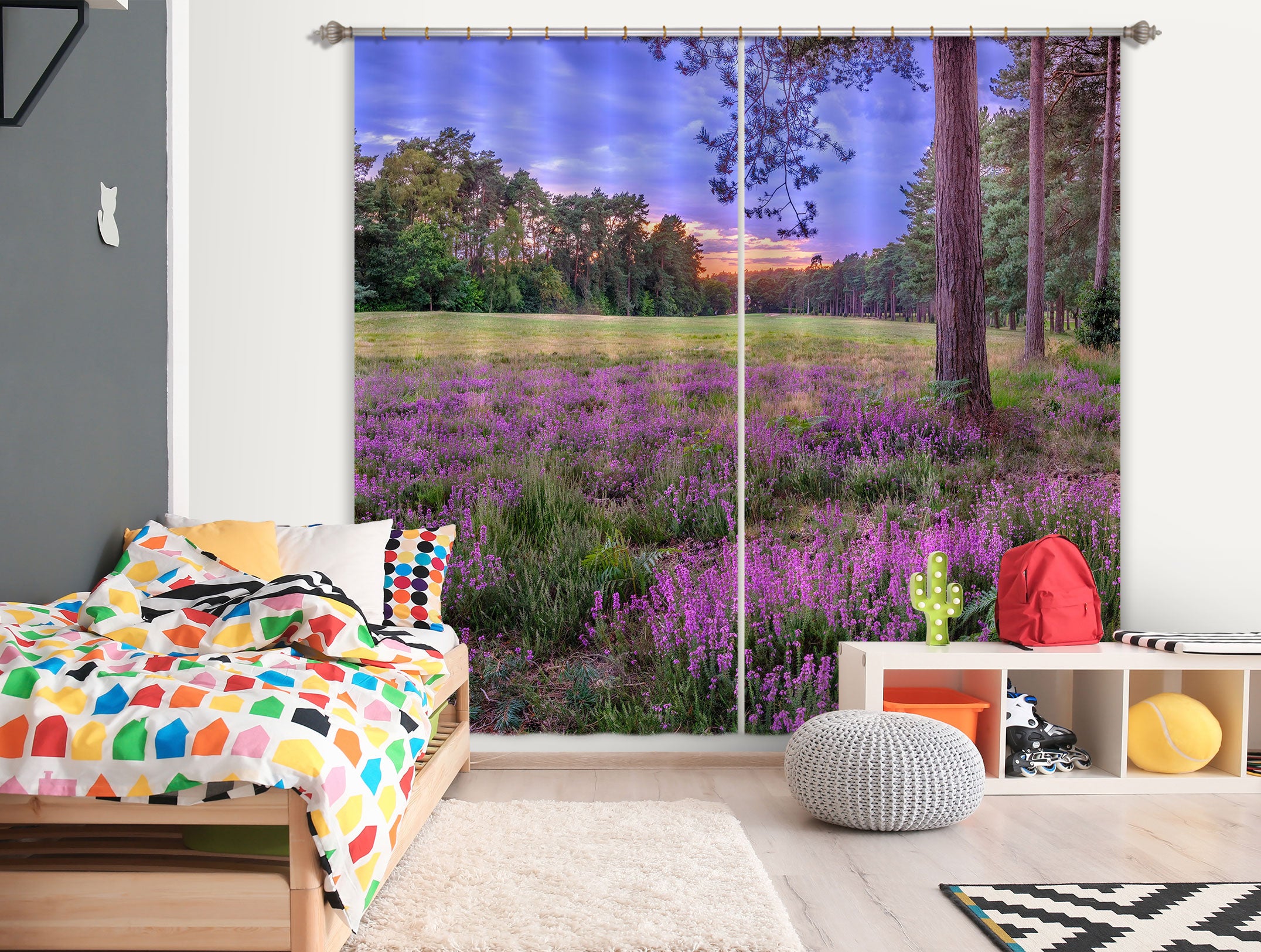 3D Purple Flower Field 060 Assaf Frank Curtain Curtains Drapes