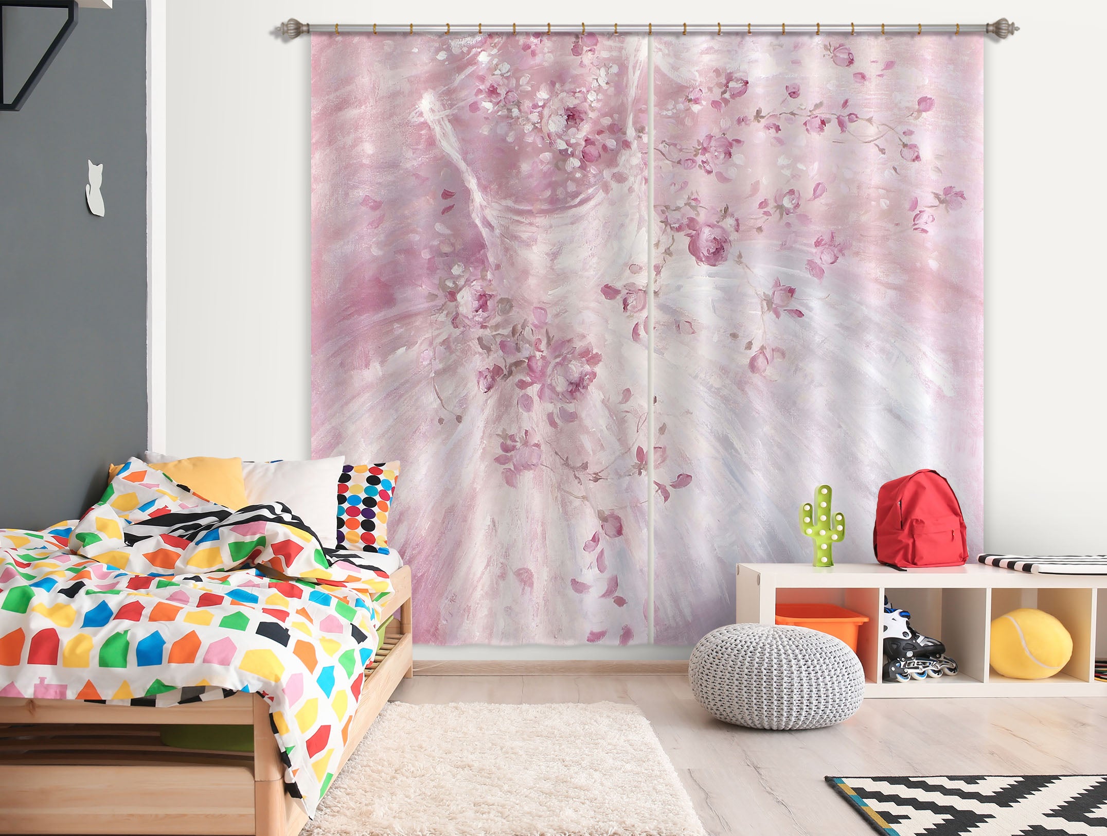 3D Pink Flowers 047 Debi Coules Curtain Curtains Drapes
