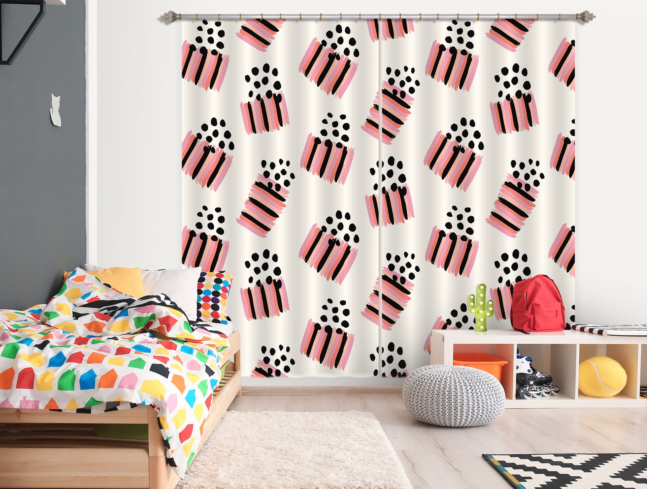3D Black Pink Striped Pattern 111121 Kashmira Jayaprakash Curtain Curtains Drapes