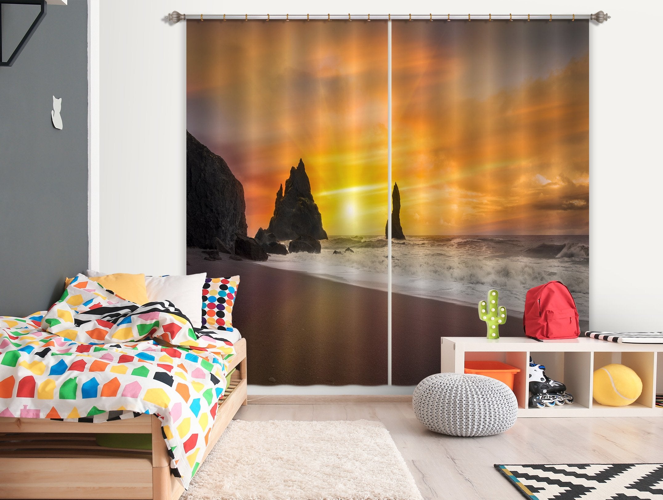 3D Beach Sunset 132 Marco Carmassi Curtain Curtains Drapes Wallpaper AJ Wallpaper 