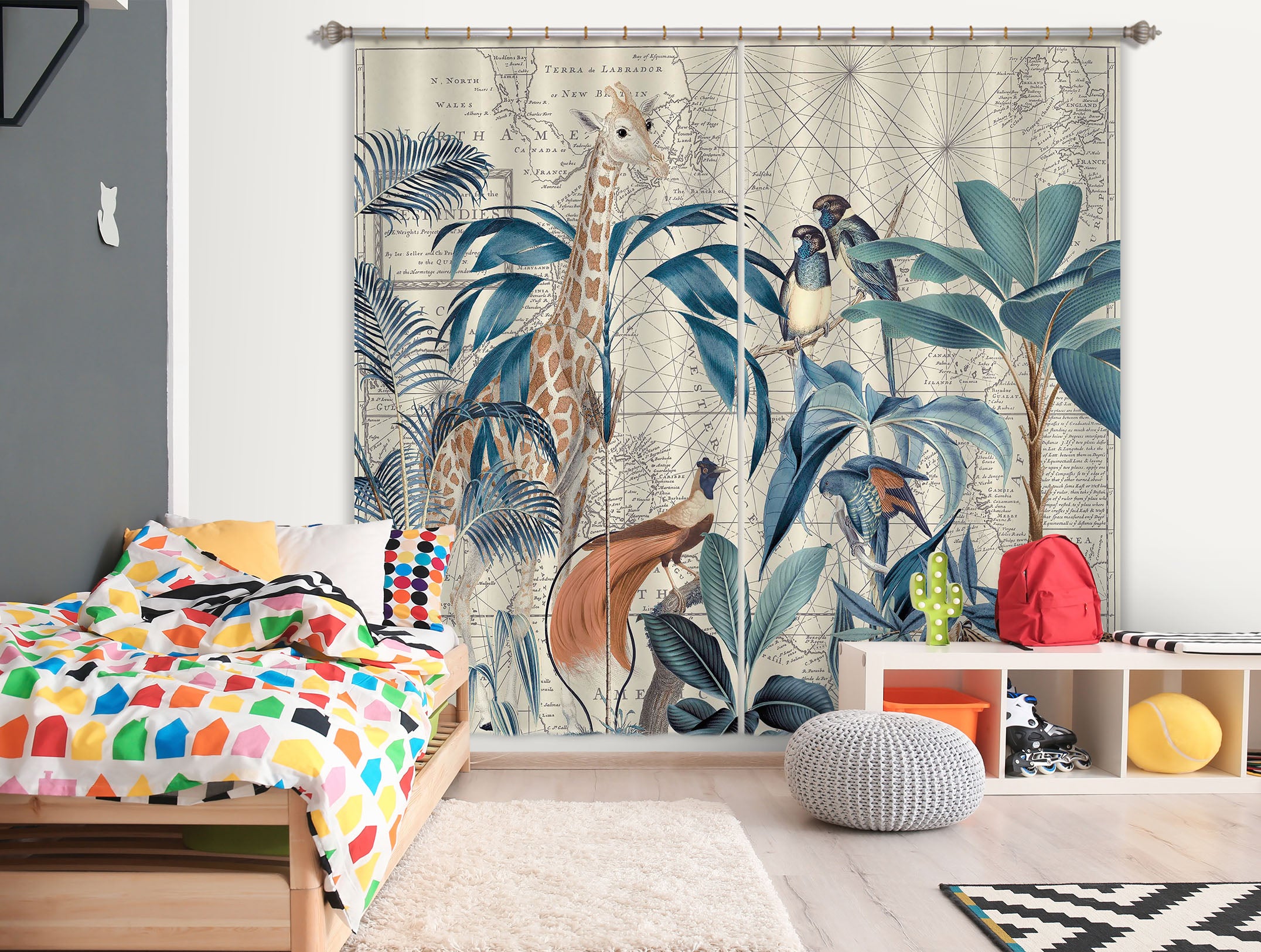 3D Palm Tree Map 086 Andrea haase Curtain Curtains Drapes