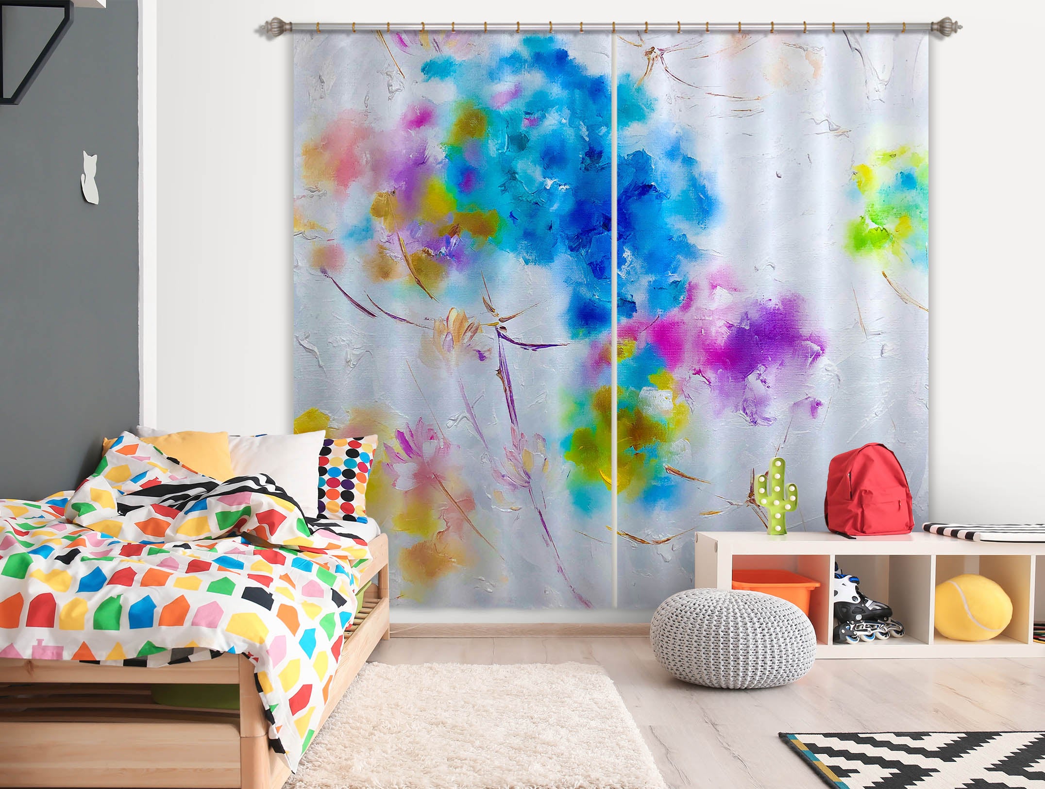 3D Watercolor Flowers 2400 Skromova Marina Curtain Curtains Drapes