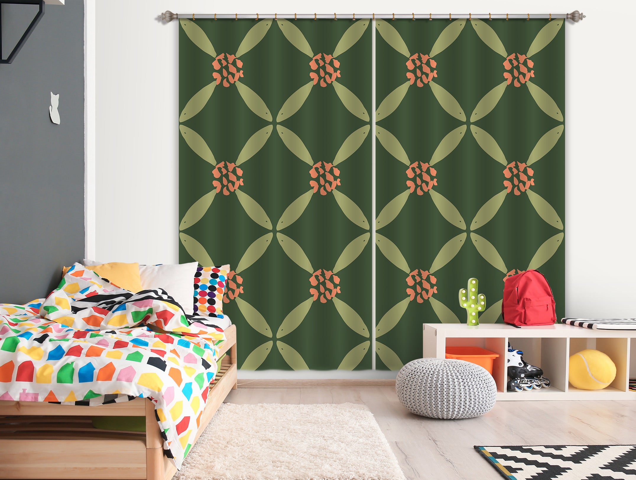 3D Green Flower Leaf Pattern 11128 Kashmira Jayaprakash Curtain Curtains Drapes