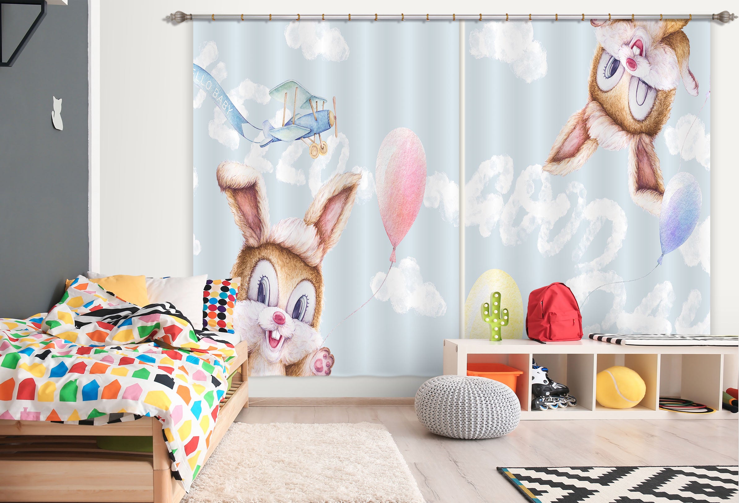 3D Little Grey Rabbit 795 Curtains Drapes