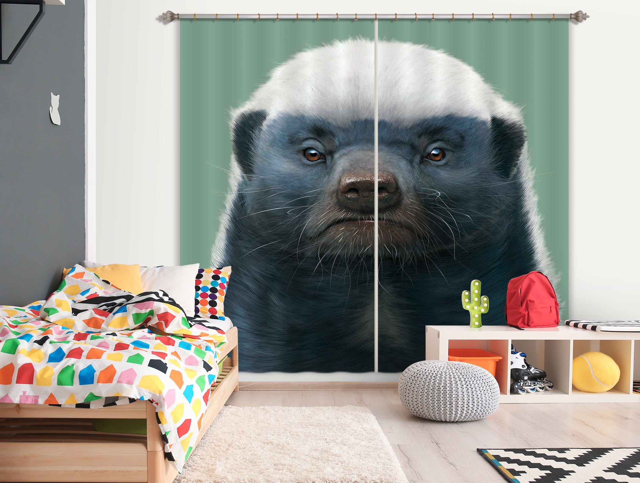 3D Honey Badger Portrait 043 Vincent Hie Curtain Curtains Drapes