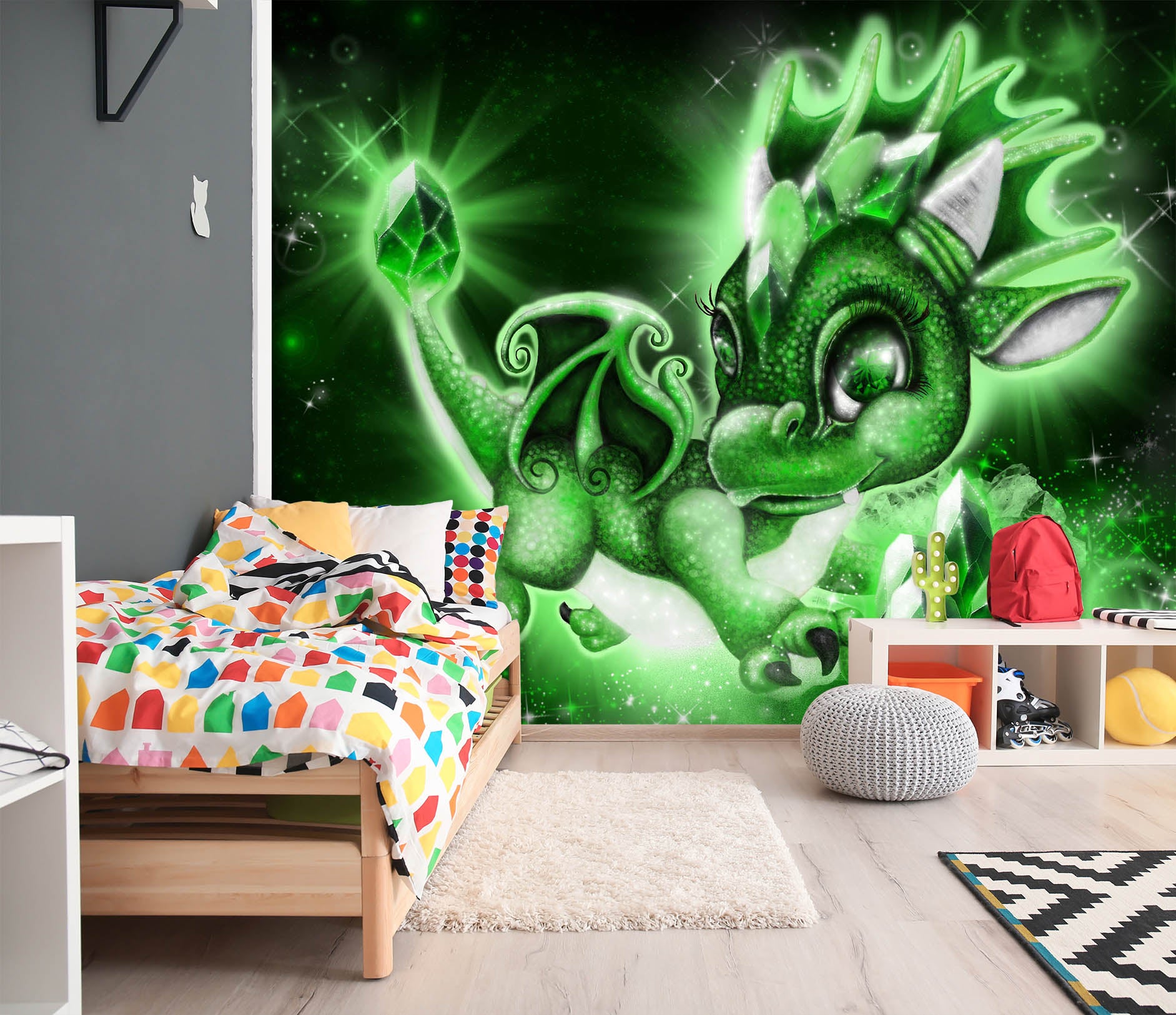 3D Green Crystal Dragon 8408 Sheena Pike Wall Mural Wall Murals