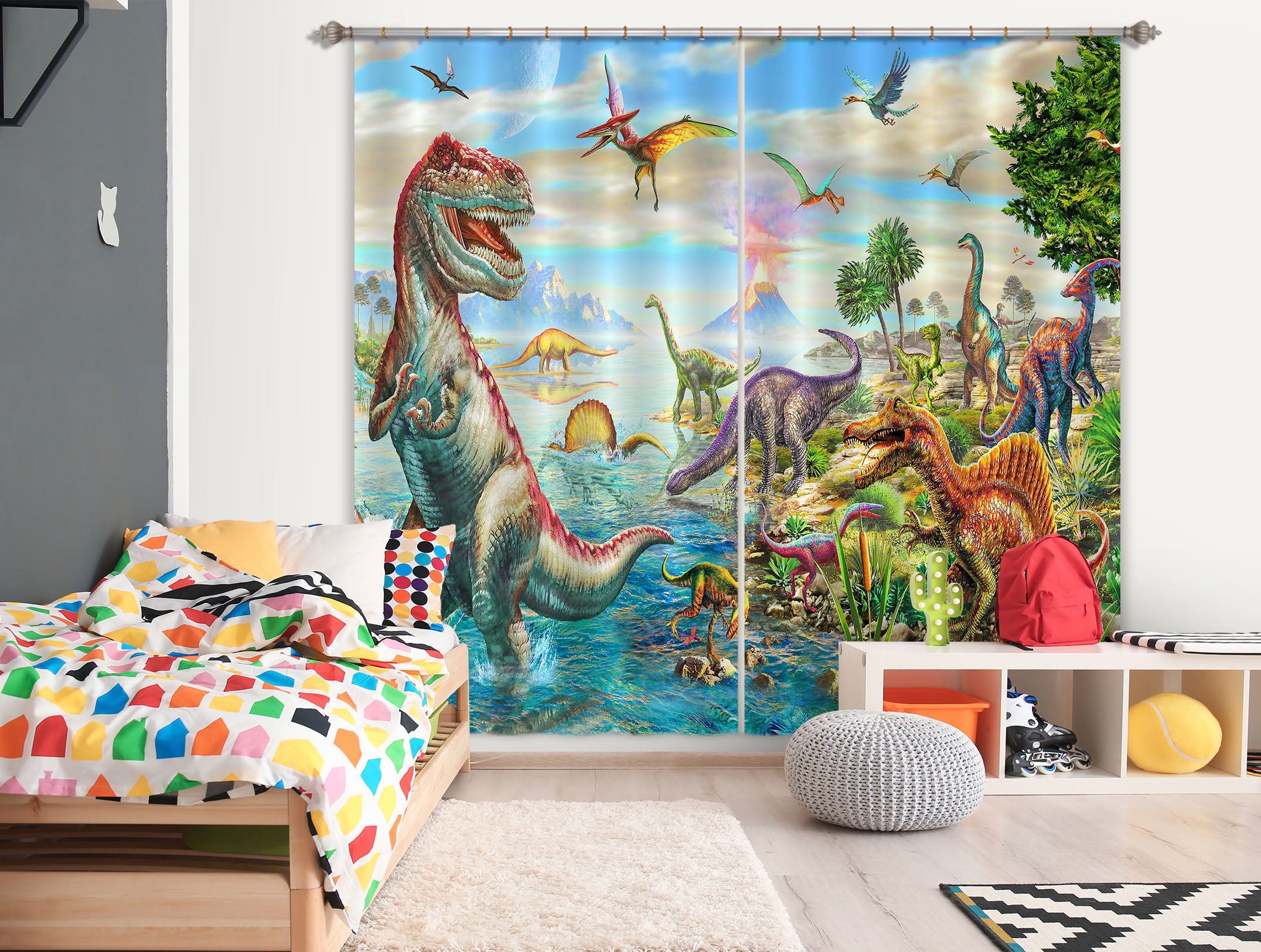 3D Dinosaur Falls 059 Adrian Chesterman Curtain Curtains Drapes