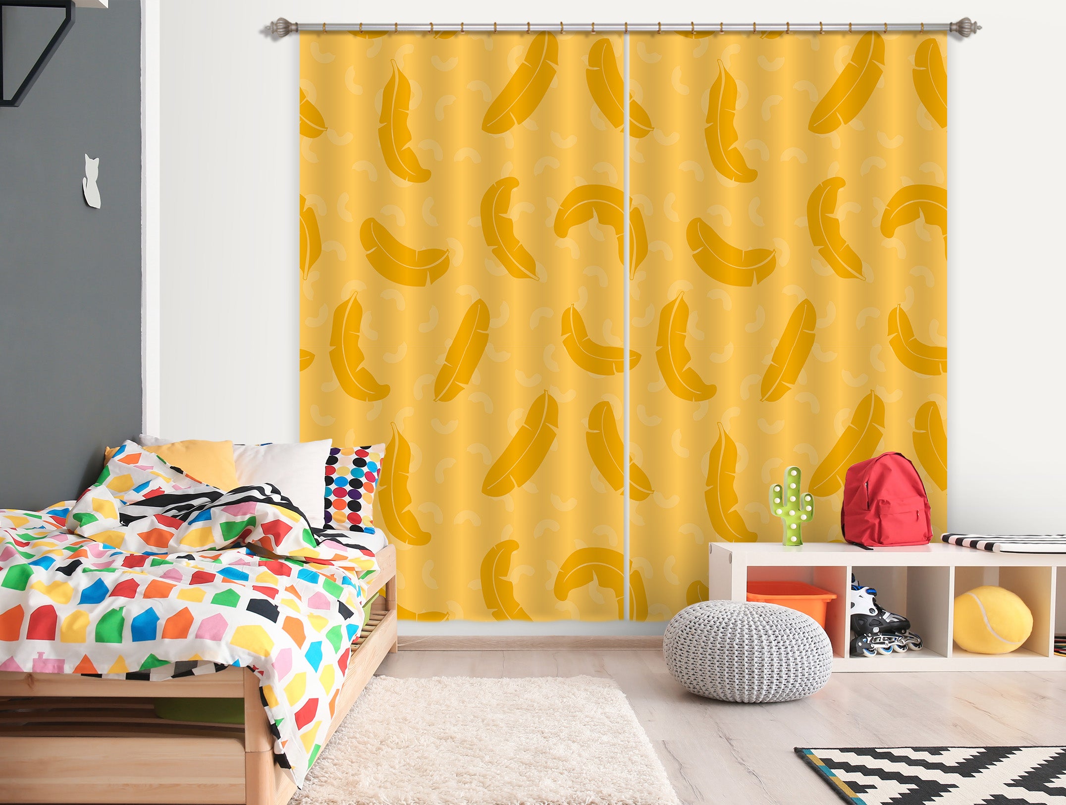 3D Yellow Feather 11165 Kashmira Jayaprakash Curtain Curtains Drapes