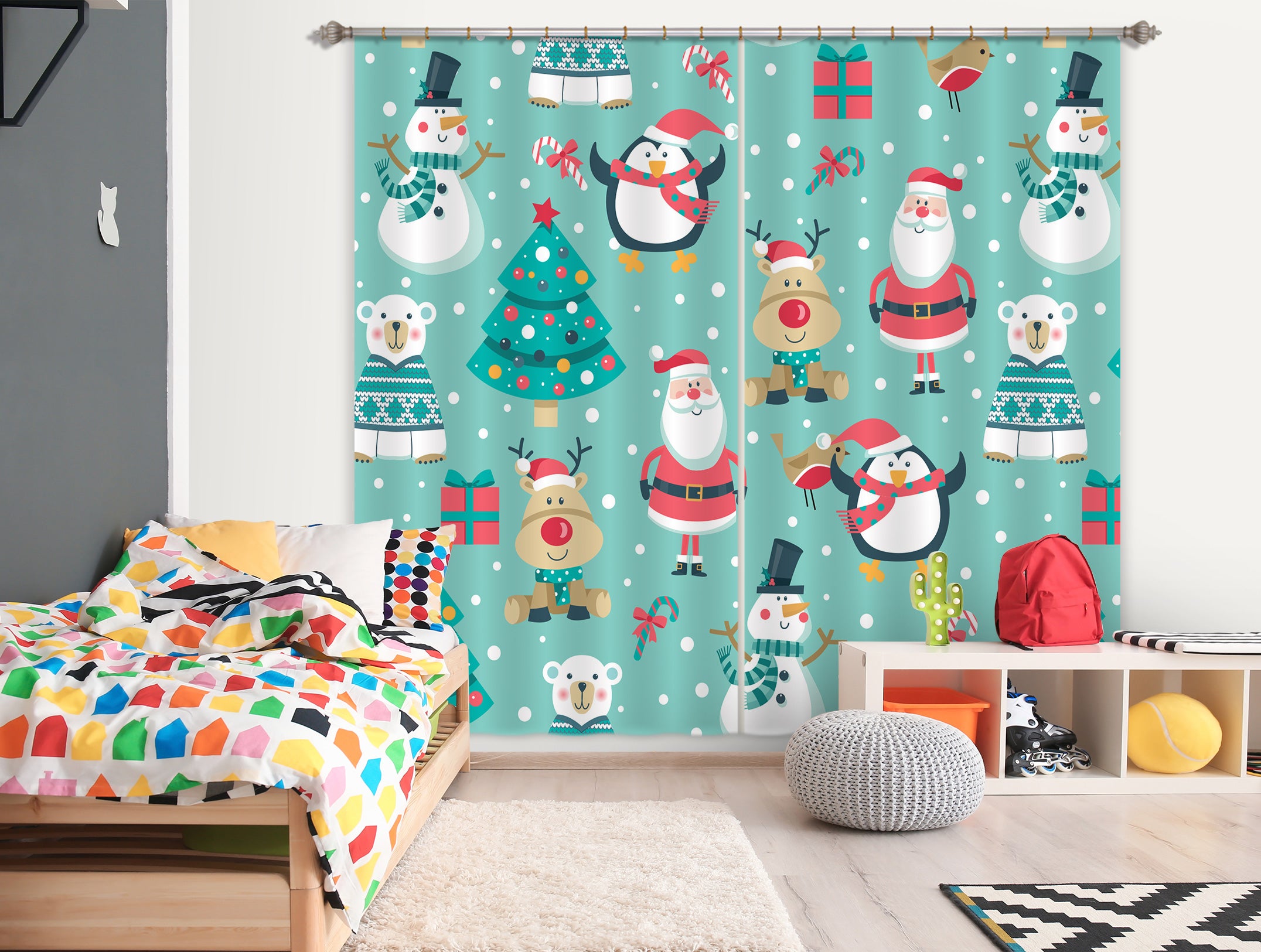 3D Santa Snowman Pattern 53120 Christmas Curtains Drapes Xmas