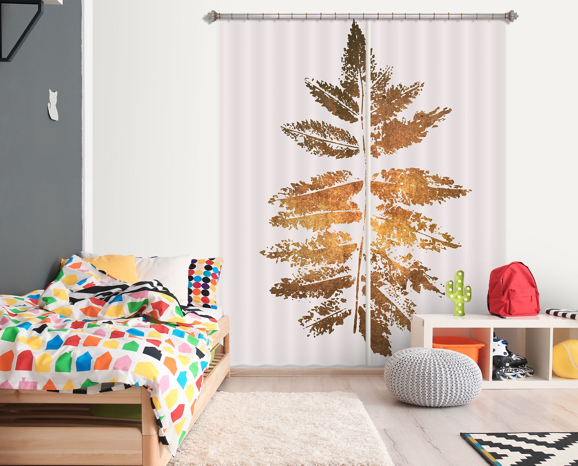 3D Golden Leaf Pattern 1093 Boris Draschoff Curtain Curtains Drapes